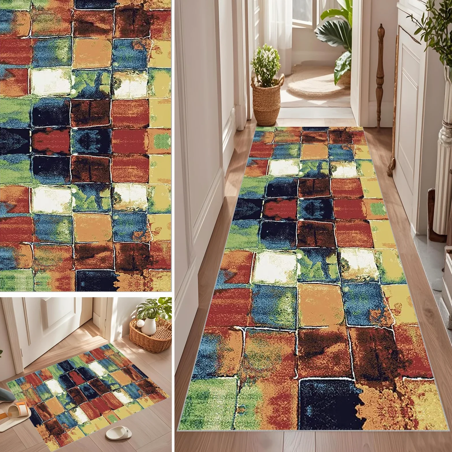 Tapis Cuisine Devant Evier 60 x 140 cm Antidérapant et Lavable Tapis Couloir Long Moderne Motifs Géométriques Tapis d Entree Interieur Tapis de Passage au Metre Tapis de Couloir Salon Chambre