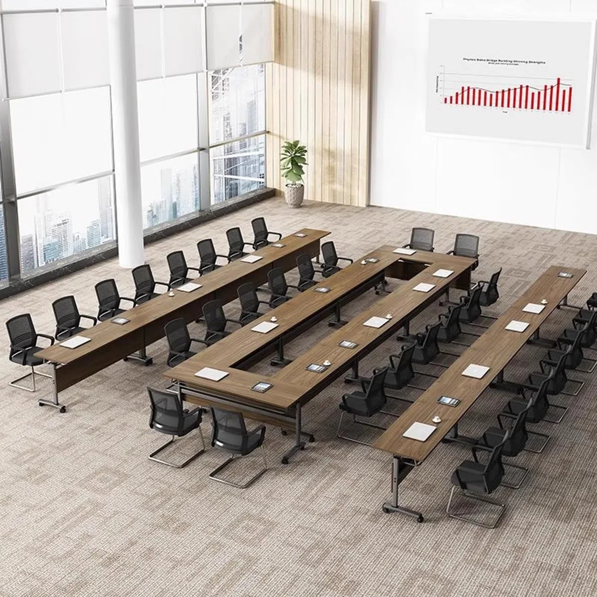 Table de conférence pliante – Table de réunion rectangulaire avec roulettes – Grand bureau de séminaire pour bureau et salle de formation scolaire – Mobilier d'affaires polyvalent pour réunions