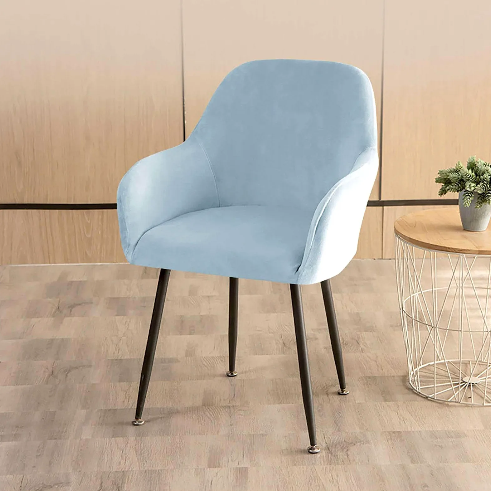 Housse de Chaise avec Accoudoirs en Velours-Blanc-Lot de 4 | Souple Extensible Couverture de Chaise avec Dossier Incurvé, Amovible Housse de Fauteuil de Salle à Manger Lavable