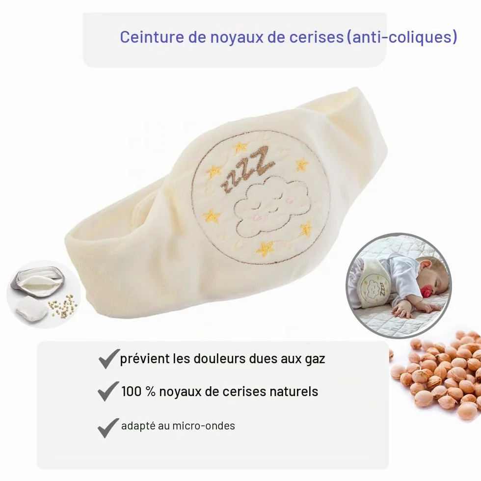Babyjem Ceinture blanche en noyaux de cerises pour bébés 0-12 mois, ajustable, 100% coton