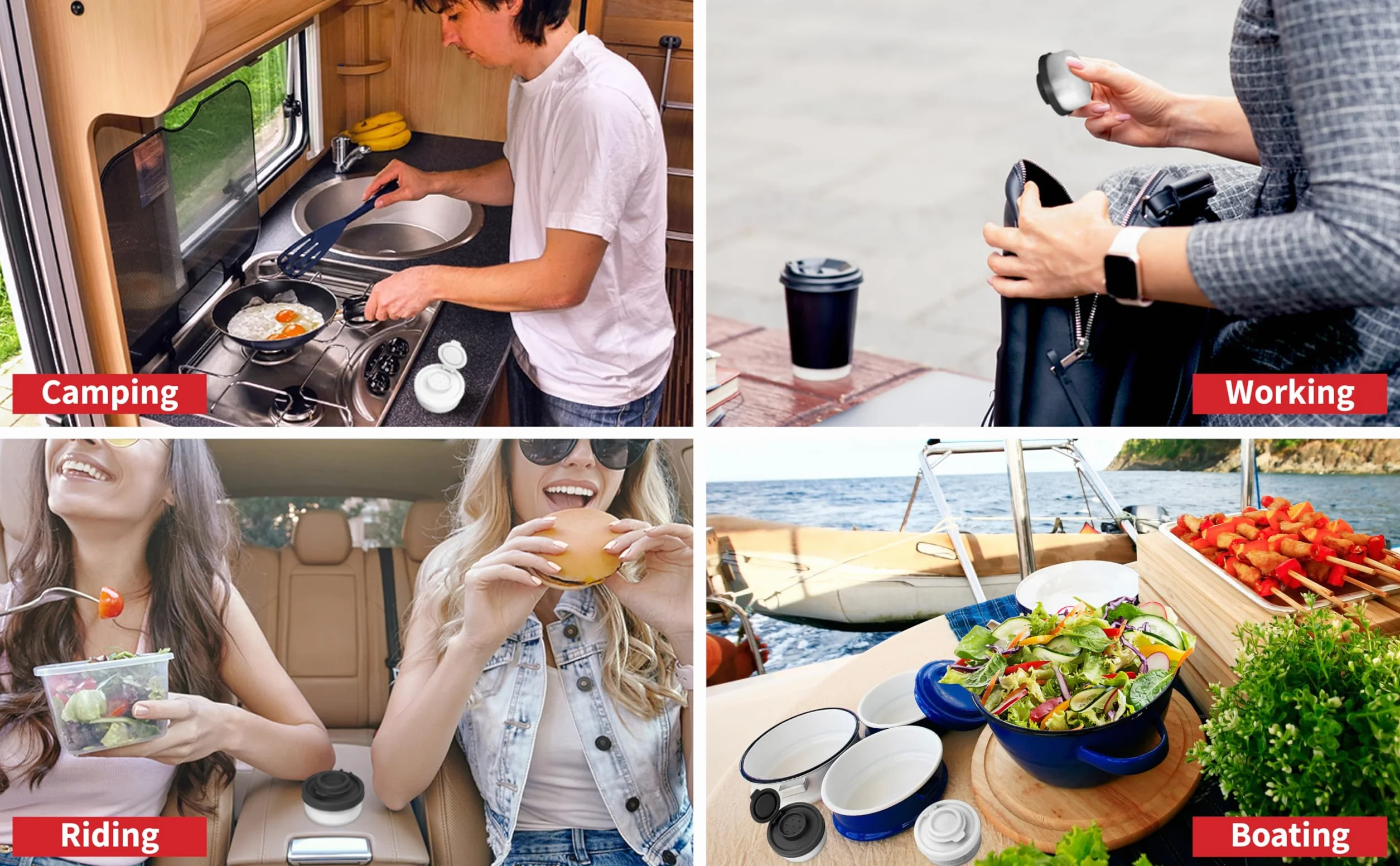 SIGNORAWARE Lot de 2 salières et poivrières étanches camping pique-nique extérieur cuisine voyage ensemble épices transparent couvercles rouges