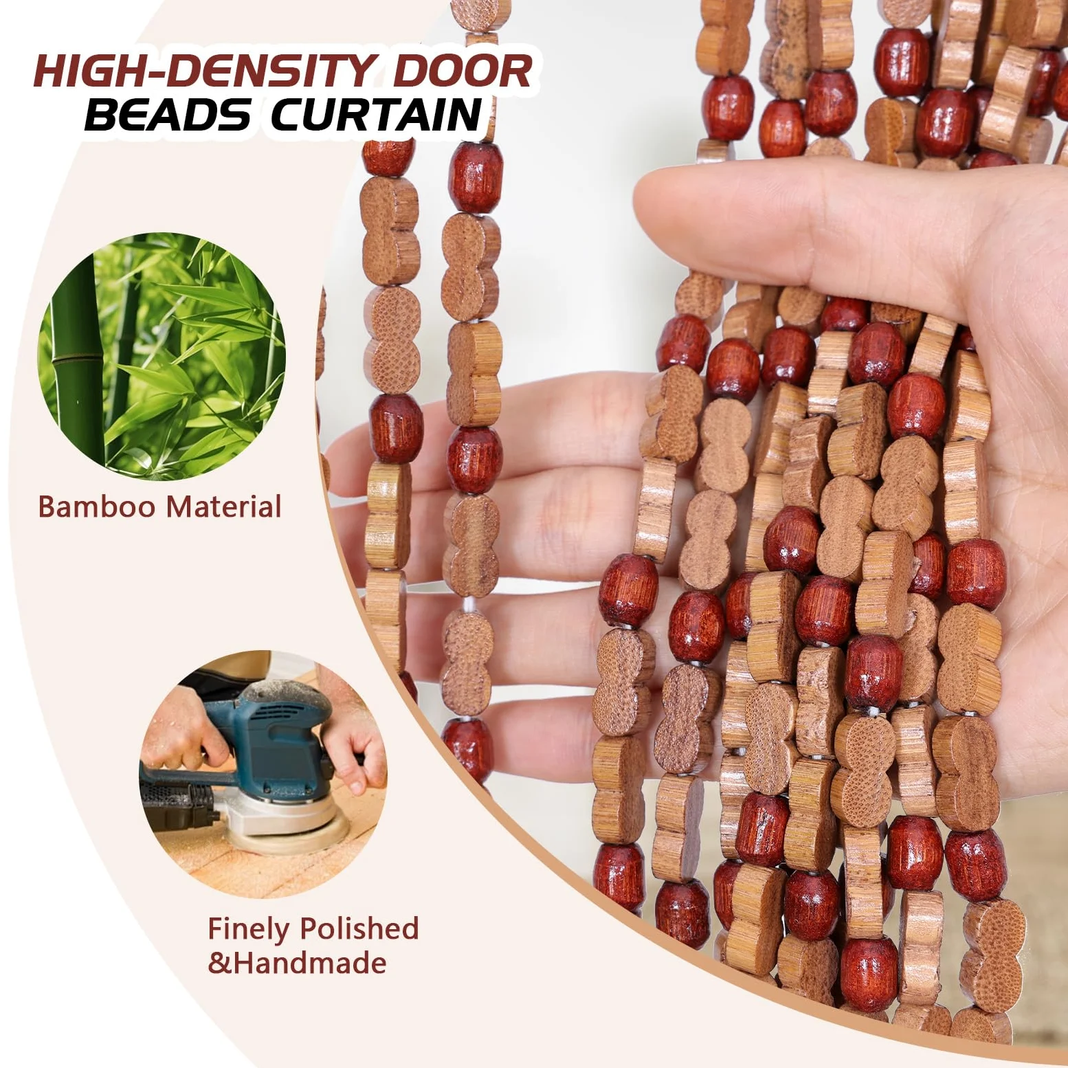 BECHAEO Rideau de porte fait à la main avec perles pour porte, 90 x 190 cm, marron | Rideau de perles bohème à suspendre pour couloir, placard, chambre à coucher, salon, séparateur de pièce hippie, esthétique