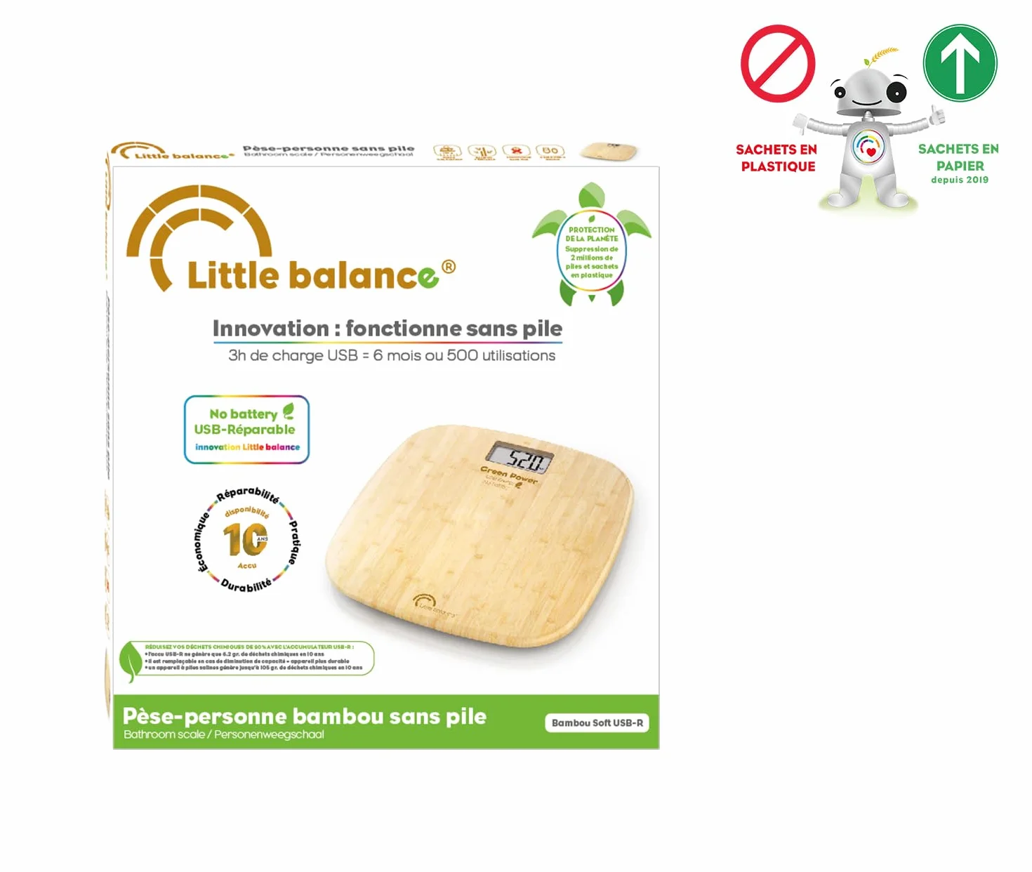 Pèse personne Little Balance Soft Bambou USB Beige