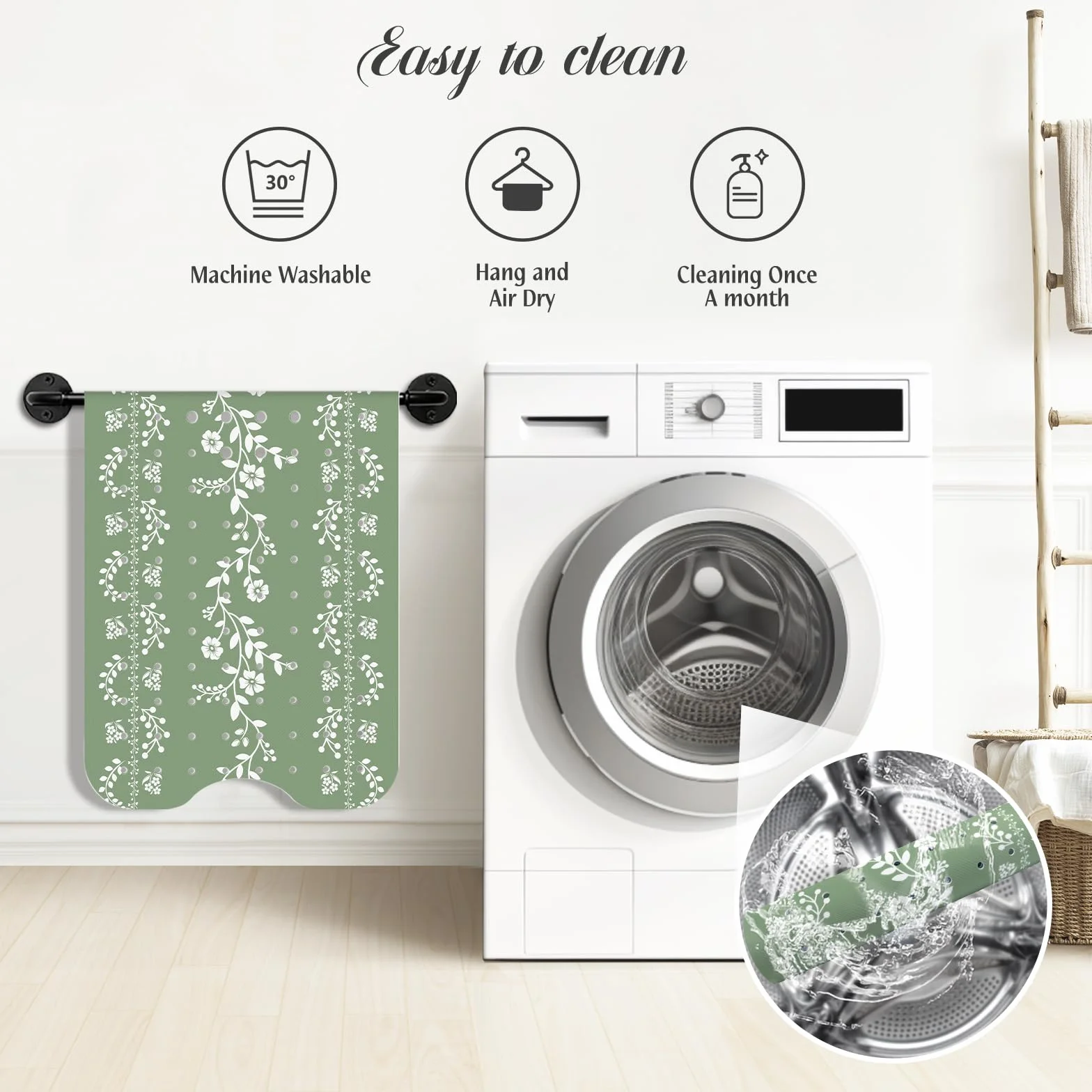Tapis de Bain Antidérapant Vert Sauge 100 x 40 cm, Résistant à la Moisissure, Lavable en Machine