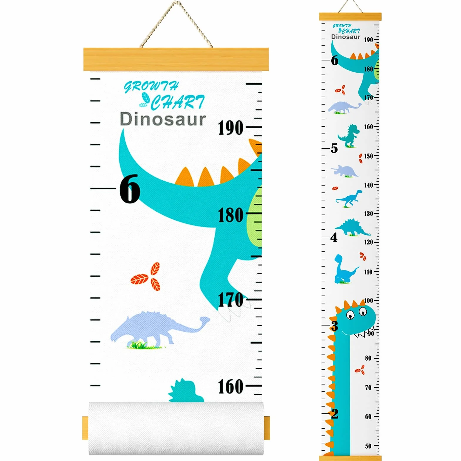 Outivity Toise Enfant Croissance Murale Règle Hauteur Amovible Toile Bois Mesure Décoration Chambre Dinosaure