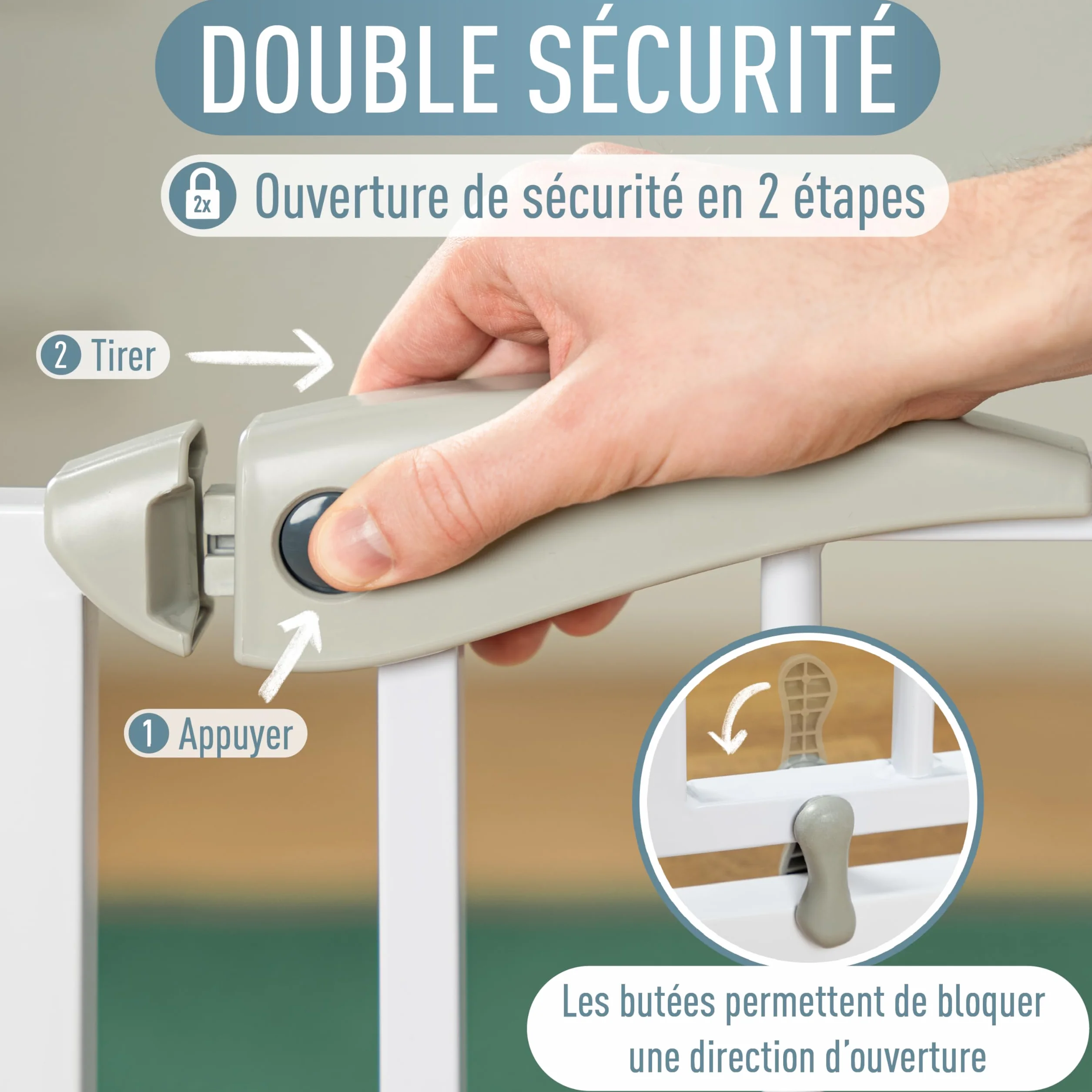 Barrière de Sécurité Berrin 58-185, sans Perçage, Fixation par Pression, pour Enfants 6-24 Mois, Blanc Gris, 85-95 cm