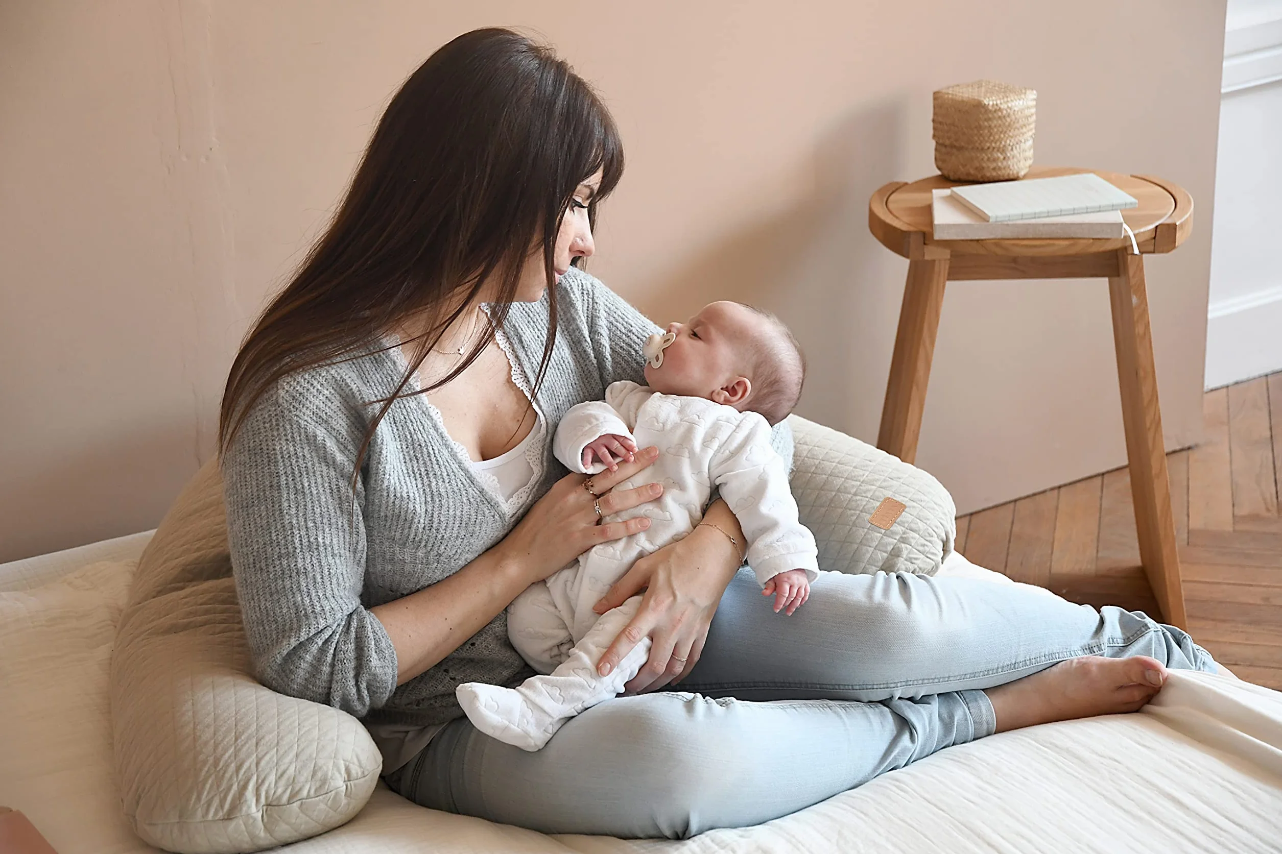 BEABA Big Flopsy Coussin d'allaitement Oreiller de Grossesse Soutien Confort Optimal Fleur de Coton Lin