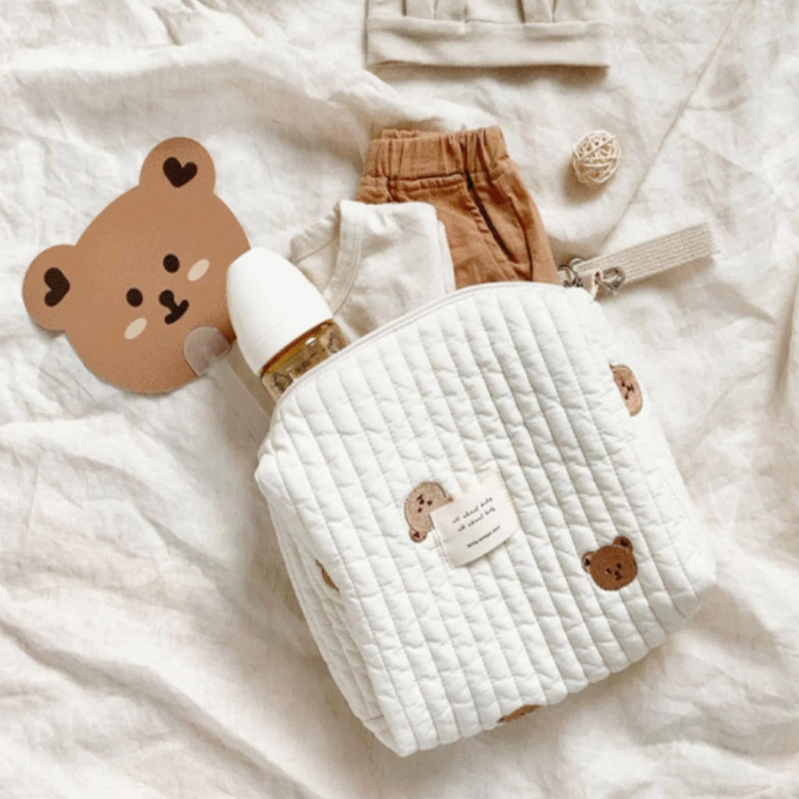 Trousse De Toilette Bébé Sac À Langer Portable Organisateur Maman Fermeture À Glissière Broderie