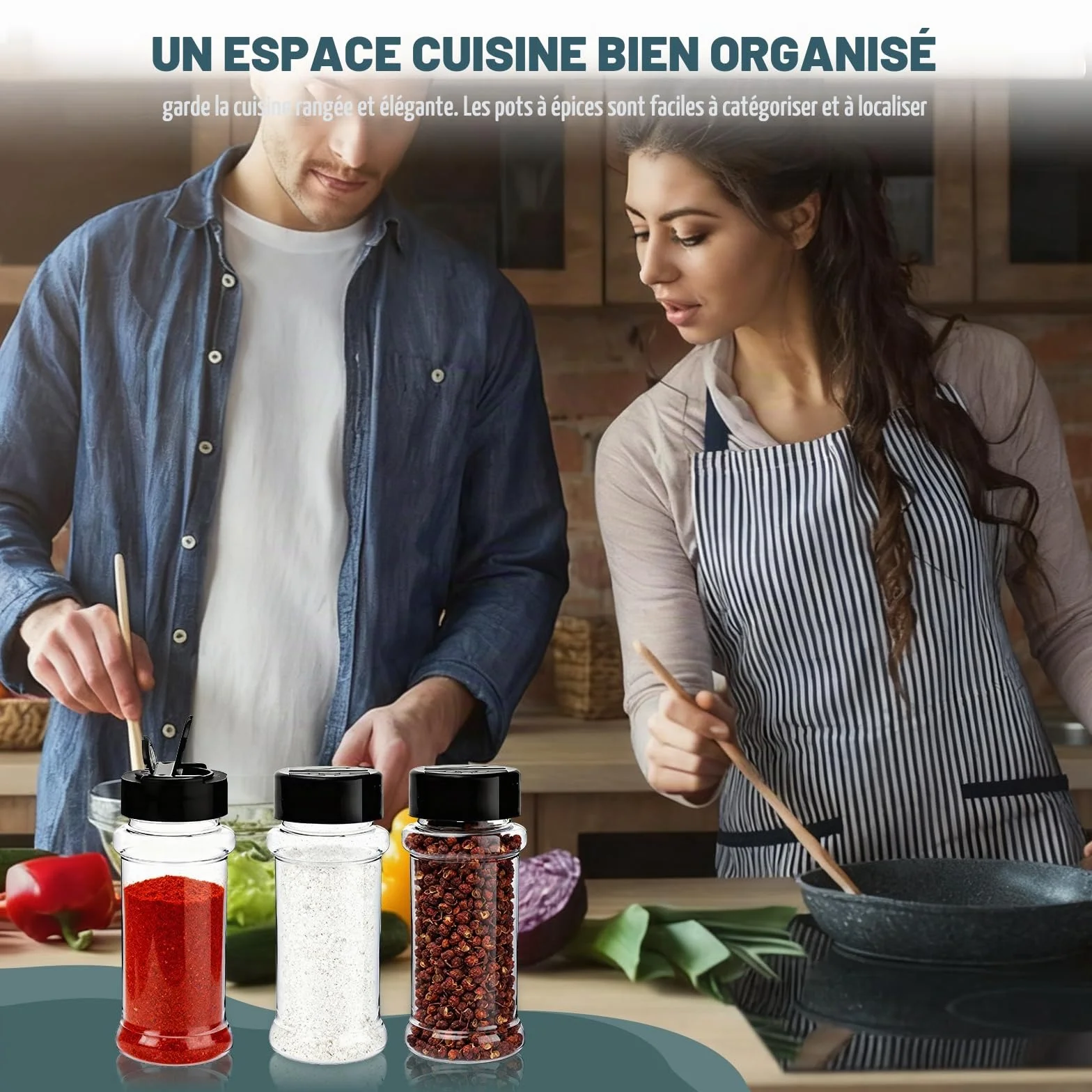 Pots à épices 100ml hermétiques en plastique lot de 10