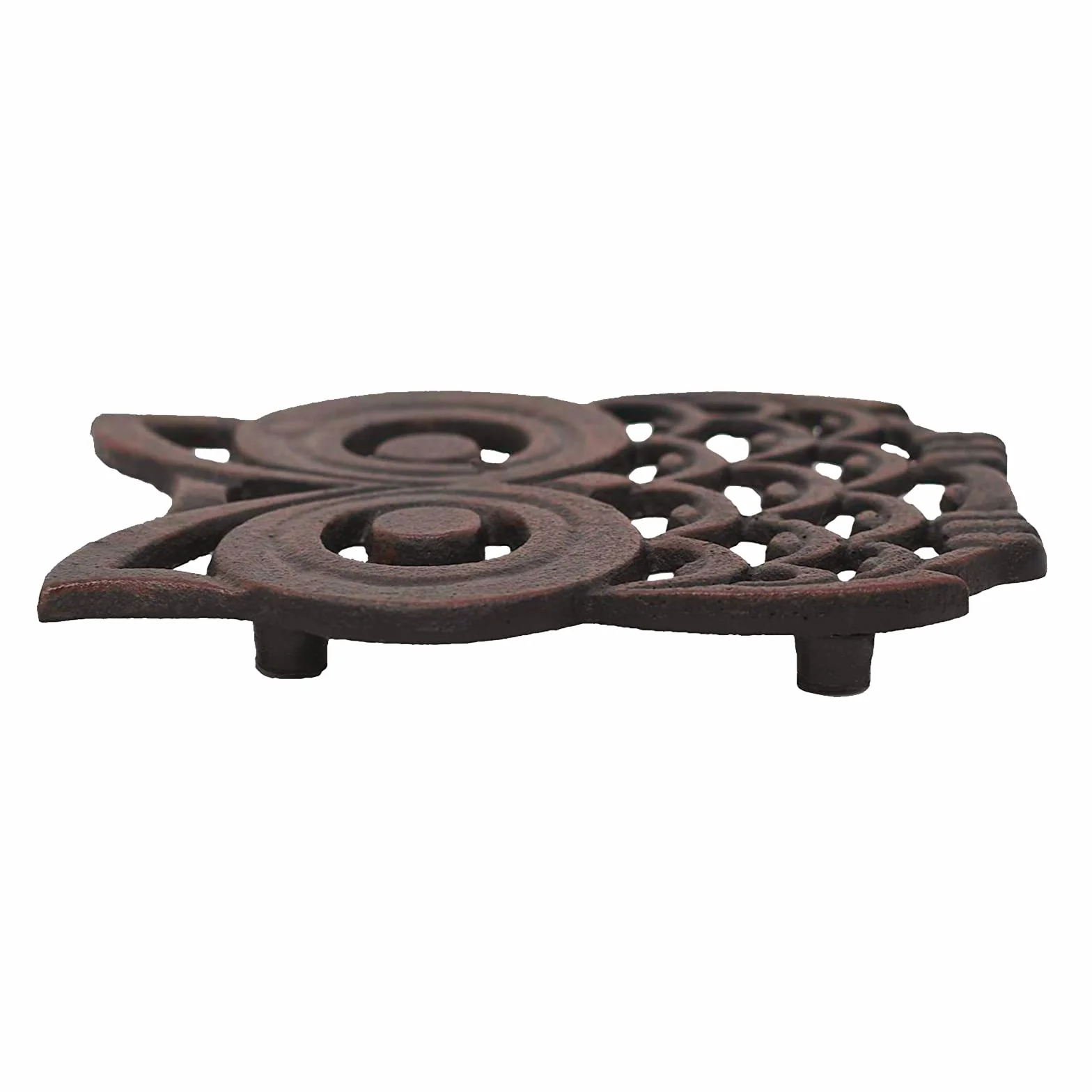 Dessous de plat en fonte Chouette 15x18,5 cm pieds caoutchouc vintage rustique