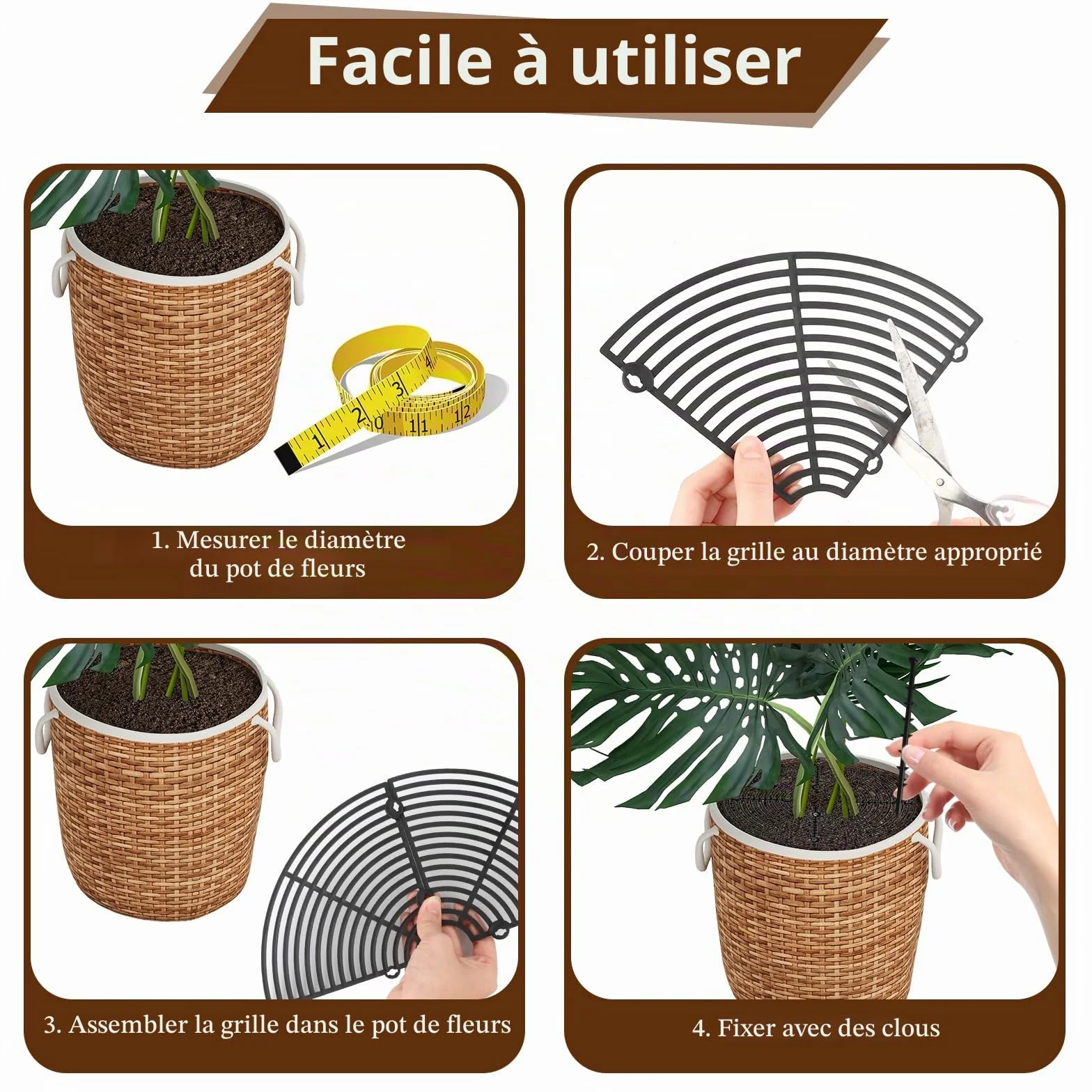 Grilles de Pots de Plantes 30 cm Cache Pot en Grille Plastique Découpable Protection de Sol