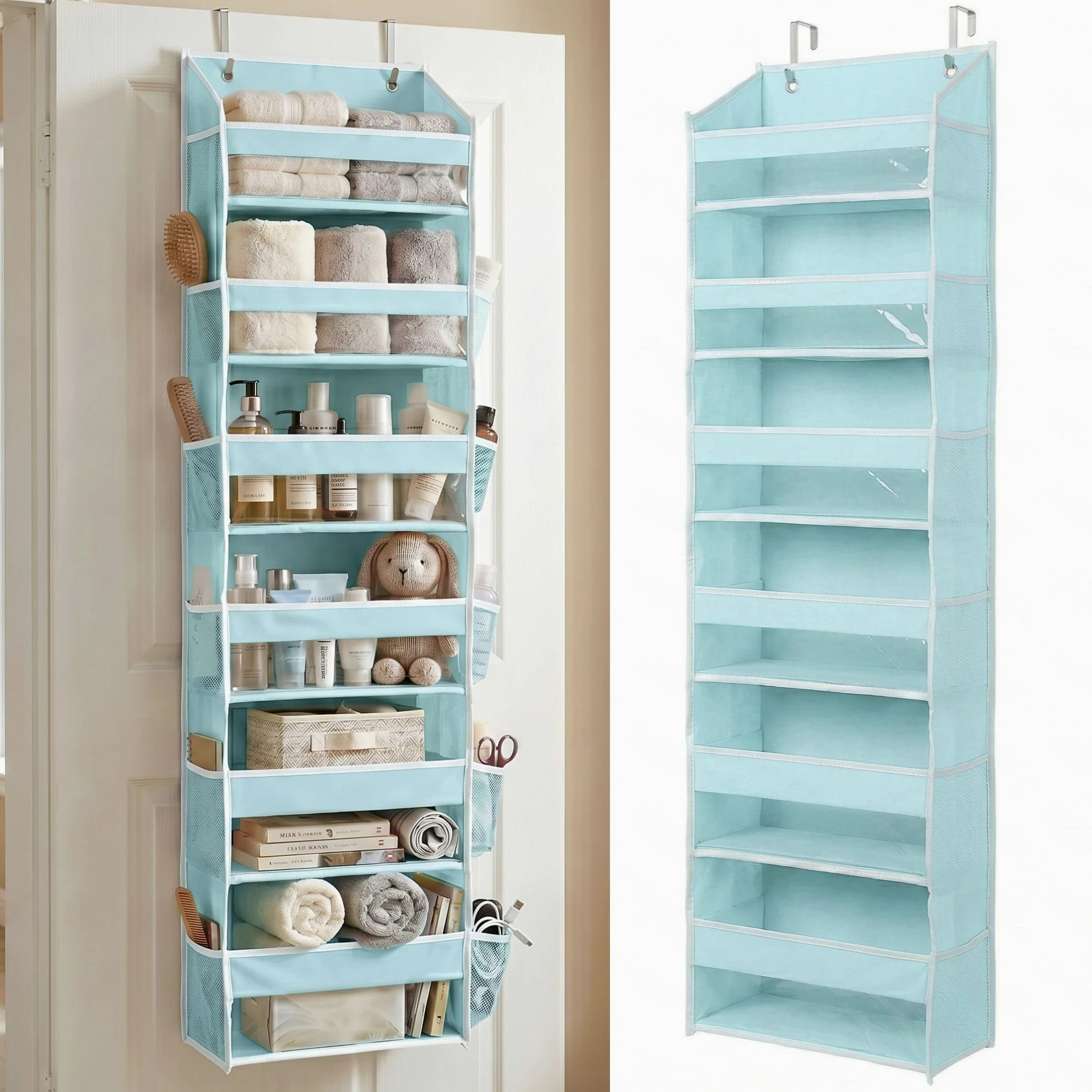 HOMELUX THEORY 1 organiseur de porte robuste à suspendre au-dessus de la porte, 140 x 35,6 x 17 cm, 6 grandes poches avant et 12 poches latérales, organiseur de porte de placard pour chambre à