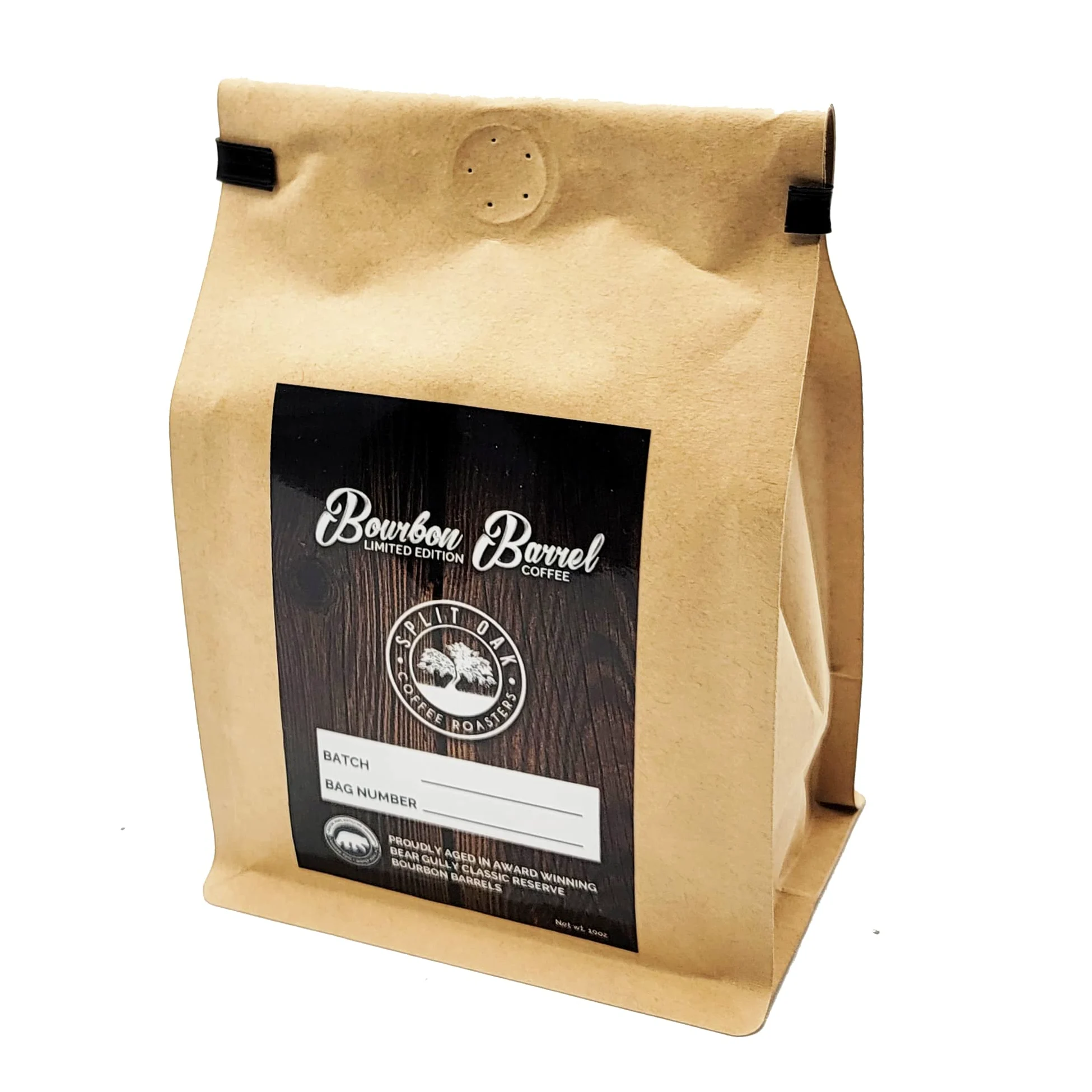 Coffret cadeau pour homme et femme avec lot de 2 cafés torréfiés en fût de bourbon bio vieilli + 1 cafetière à piston en acier inoxydable de Split Oak.