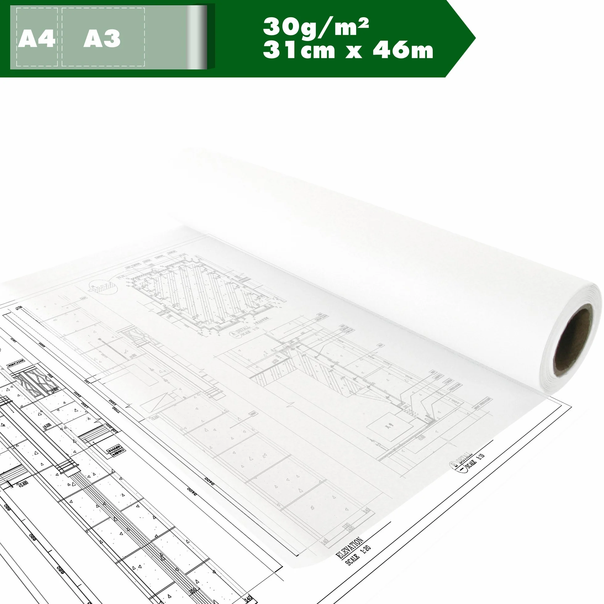 Papier de construction Croquis calque A3 A4 30 g/m² semi-transparent 12 in x 50 YD