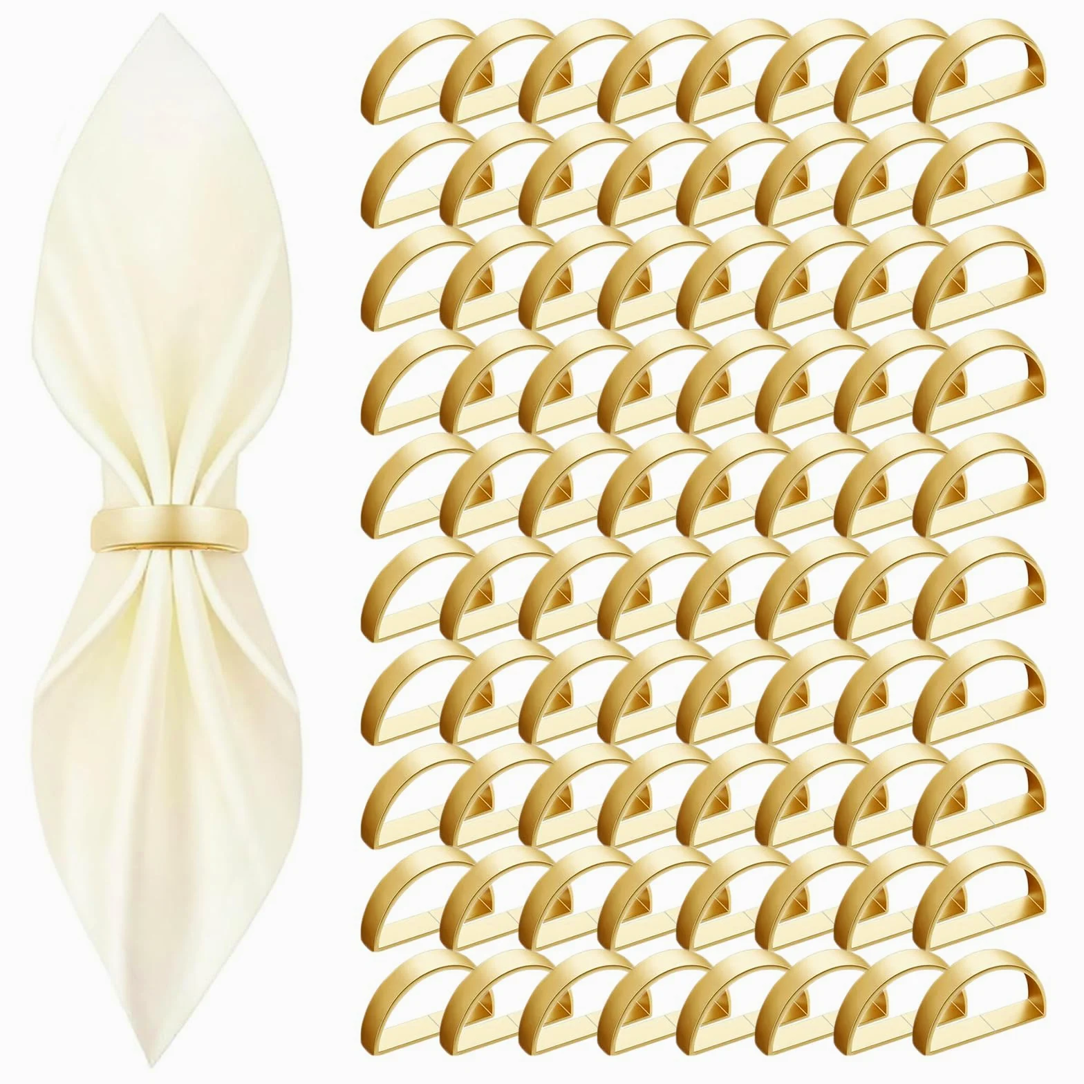 Lot de 80 ronds de serviette dorés en métal (demi-cercle) en acier inoxydable pour table de mariage, fête de Noël, dîner