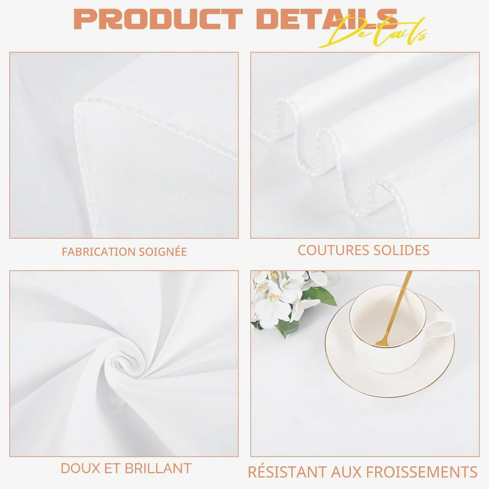 Pesonlook Lot de 4 nappes rectangulaires blanches, 228,6 x 396,2 cm en polyester lavable en masse, nappes en tissu polyester pour mariage, fête, banquet, buffet, table de fête, dîner de vacances