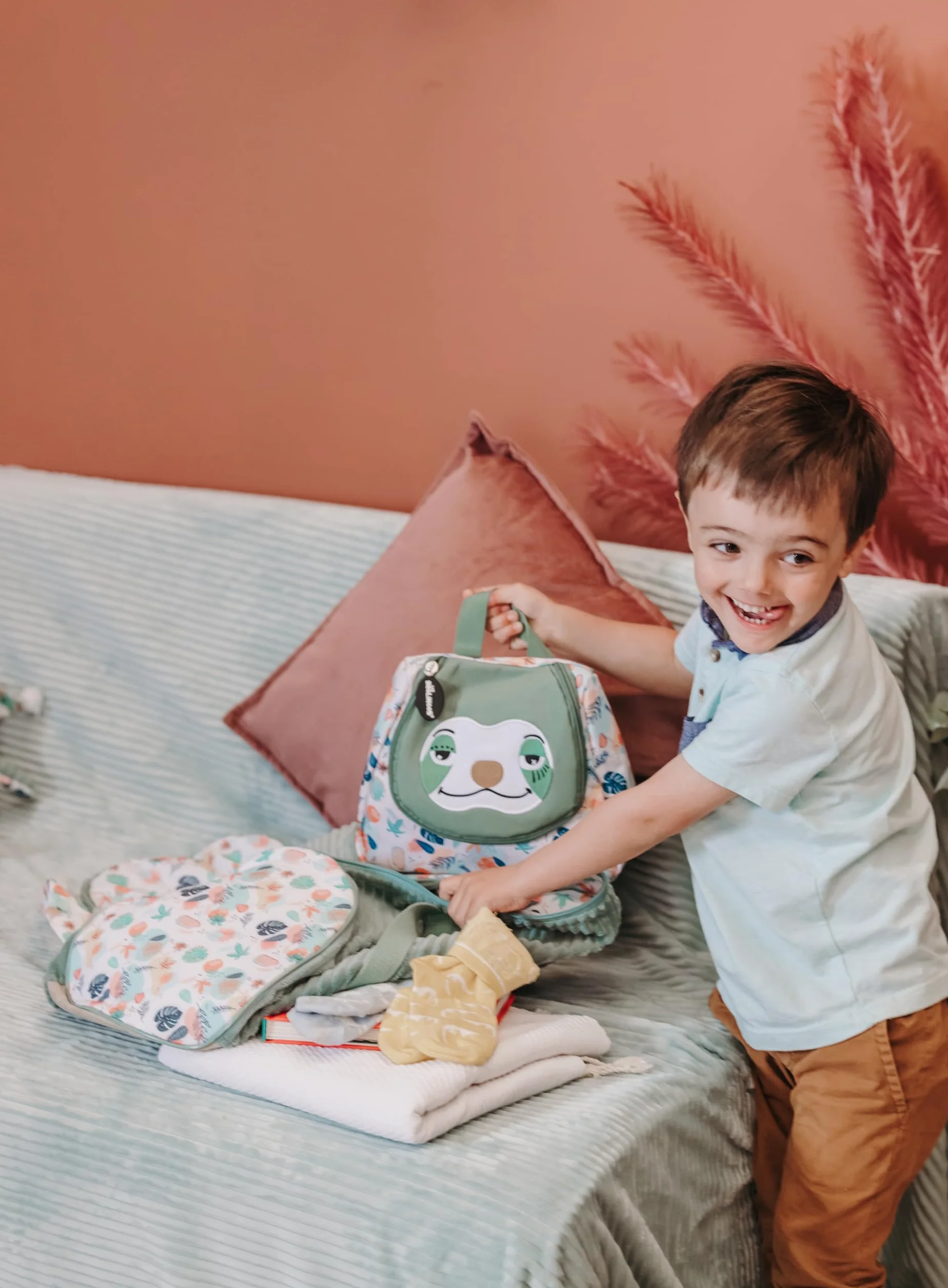 Les DEGLINGOS Trousse de Toilette Chillos Le Paresseux Bébé Enfant 23cm Vert