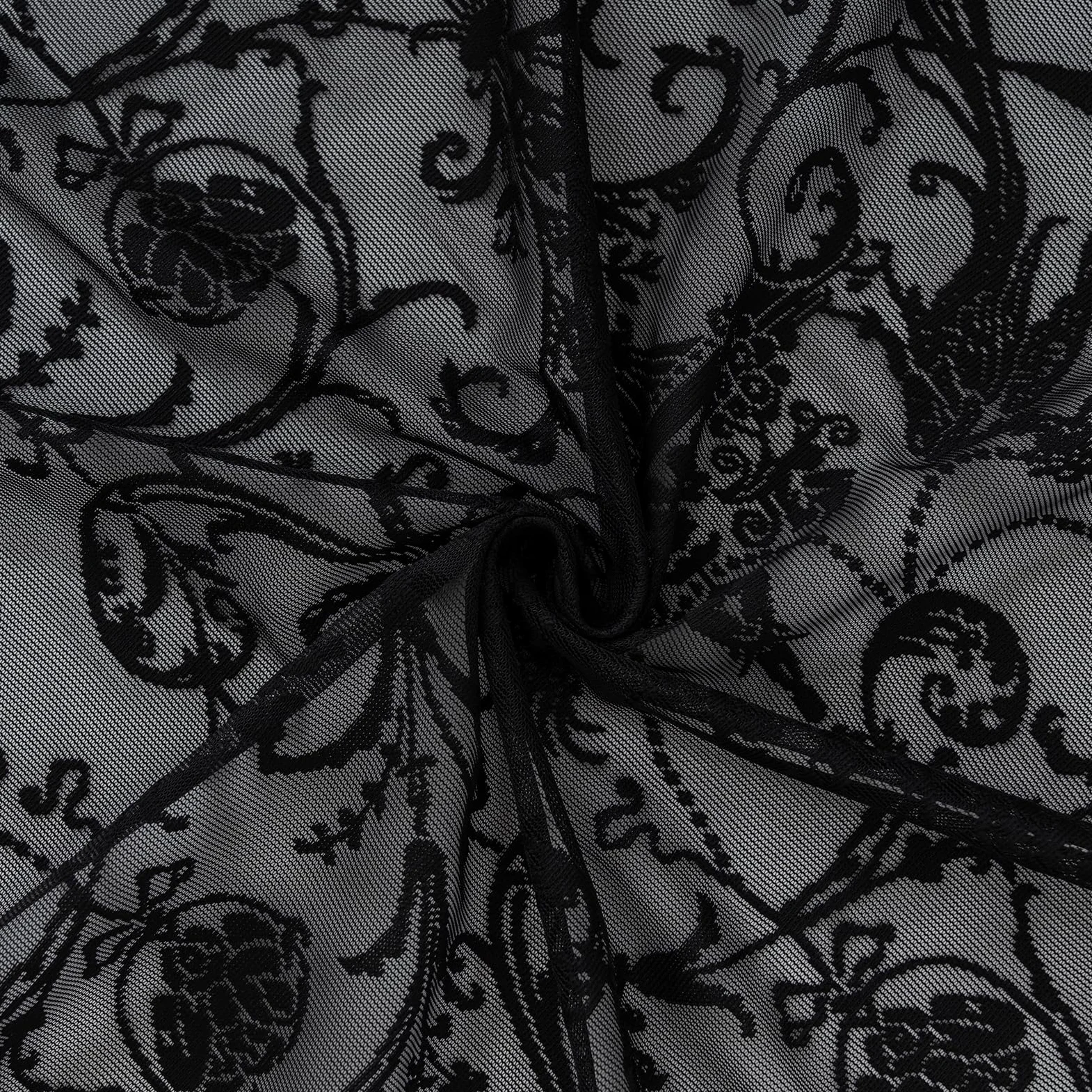 Tudeco Lot de 2 rideaux transparents noirs en dentelle à motif floral, avec passe-tringle, gothiques fantaisie, mystiques Halloween, protègent la vie privée, pour chambre, 150 x 183 cm (l x L)