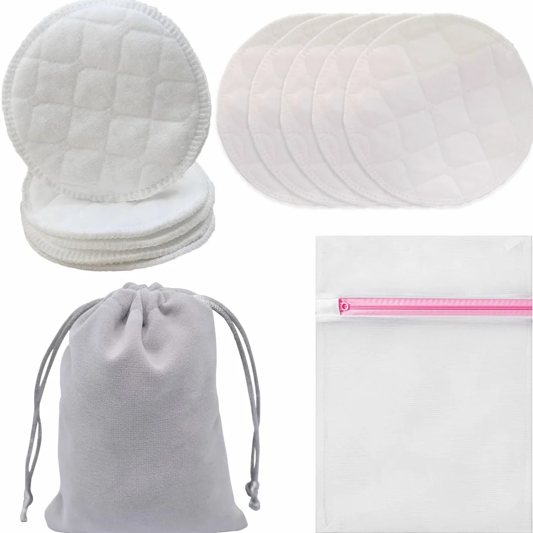 Coussinets d'allaitement en Fibres de Bambou Organique Lavables Réutilisables Hypoallergéniques Super Absorbants 10pcs avec Sac à linge et Sac de rangement