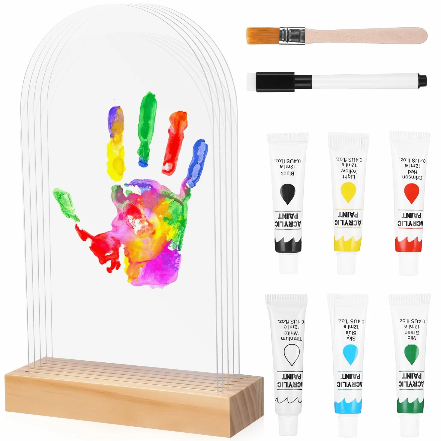 Kit Empreinte Main Famille avec 5 Plaques Plexiglas 6 Couleurs Pigments, Cadeau Bebe Naissance