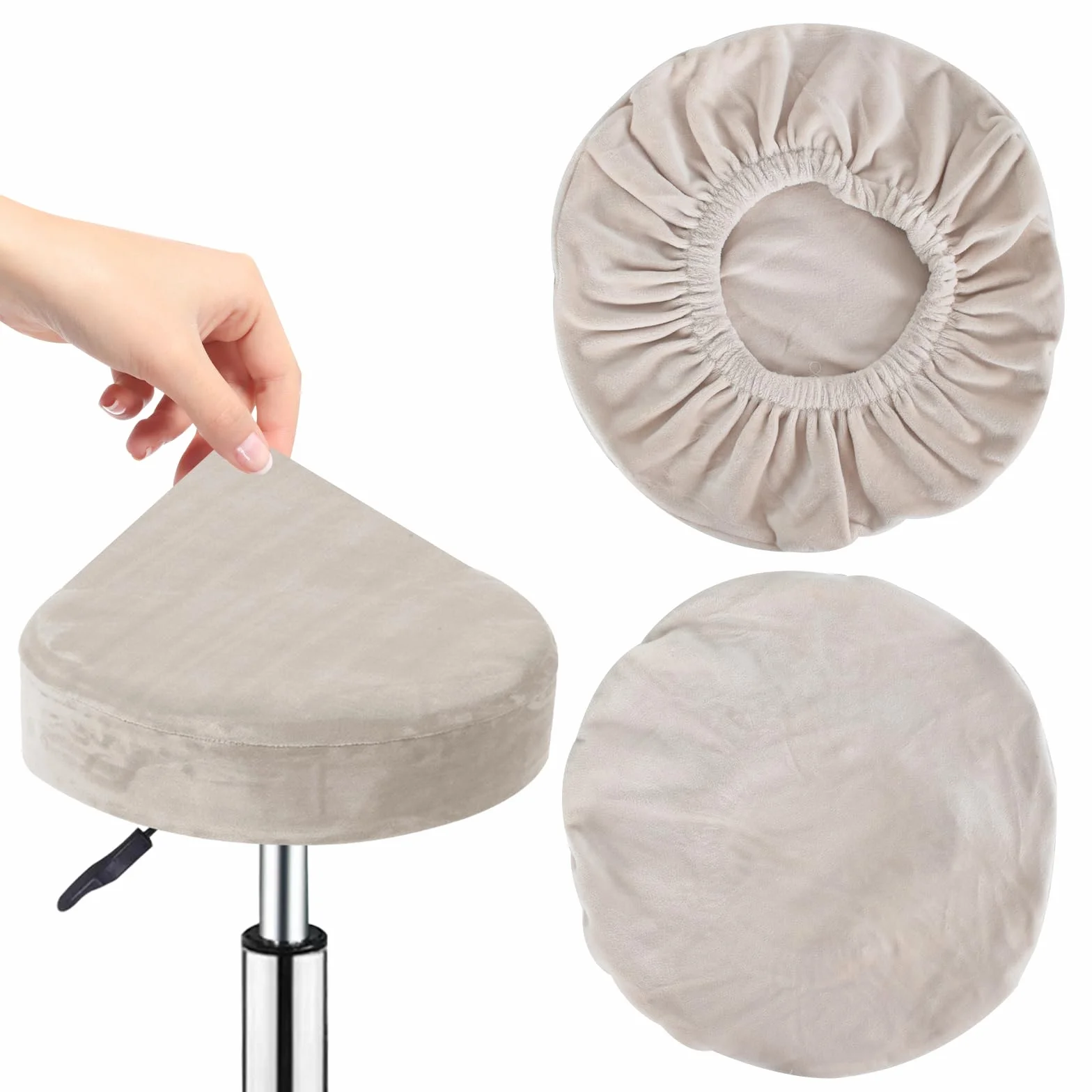 Housse Tabouret Rond Noir 30-40cm Extensible Lavable 2 Pièces pour Bar Restaurant