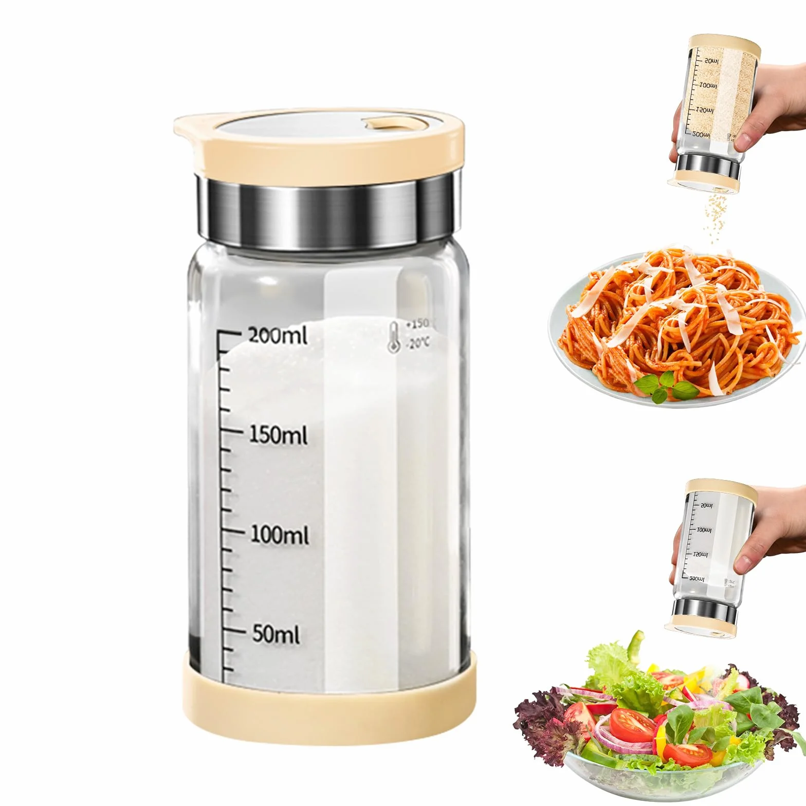 Salière et poivrière en verre borosilicaté avec couvercle acier inoxydable 200 ml