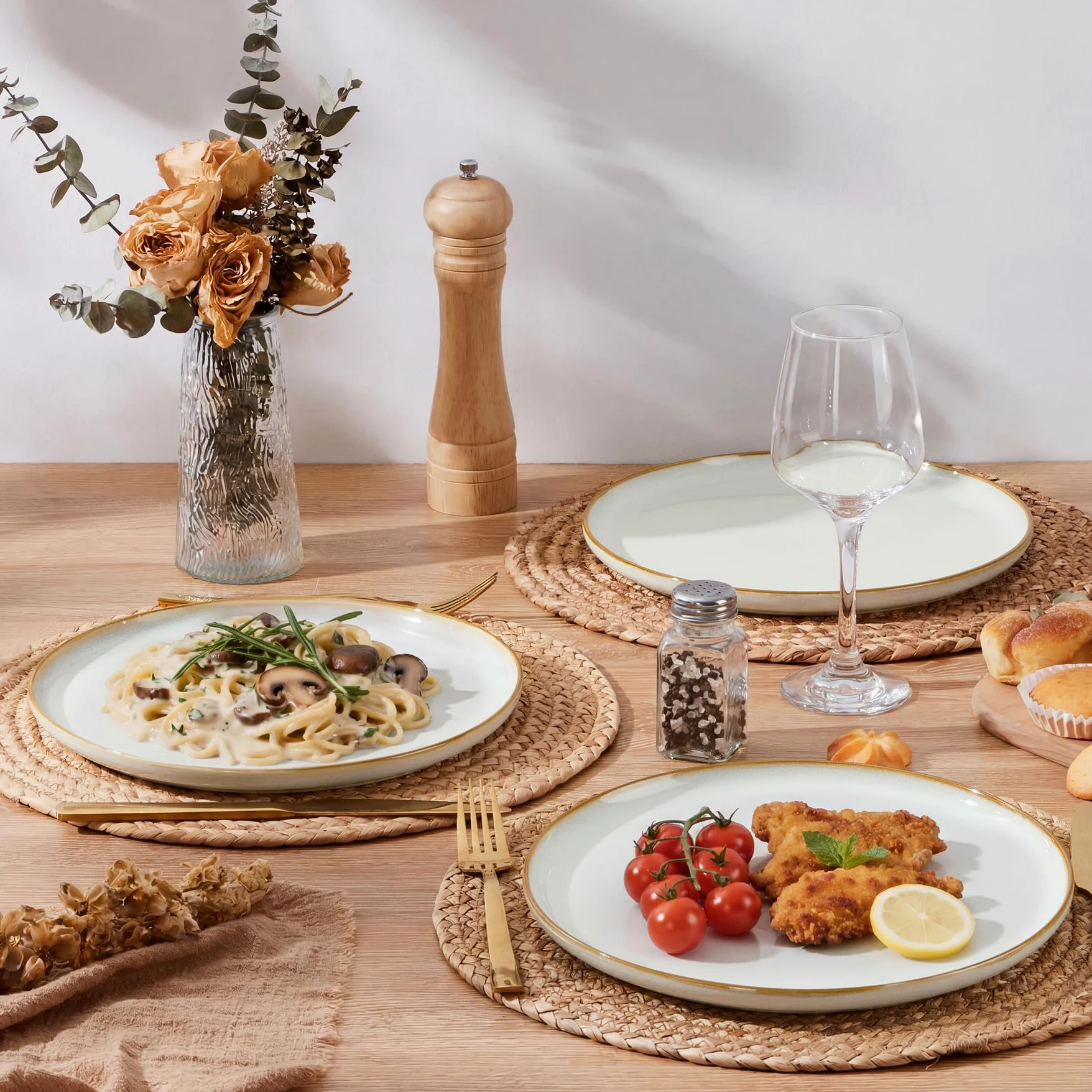 HaWare Lot de 6 grandes assiettes rondes en céramique émaillée réactive de 26,7 cm pour maison, restaurant, résistantes aux éclats et aux rayures, passent au micro-ondes et au lave-vaisselle, blanc