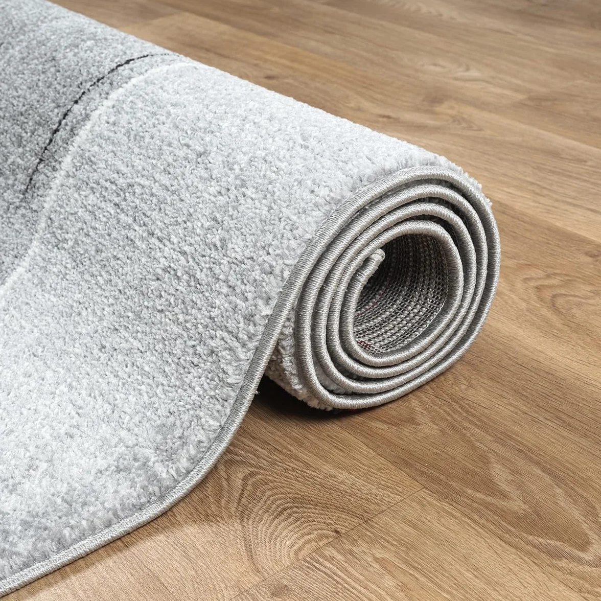 Tapis à Poils Courts et Denses Géométrique Gris Rouge 240 x 330 cm