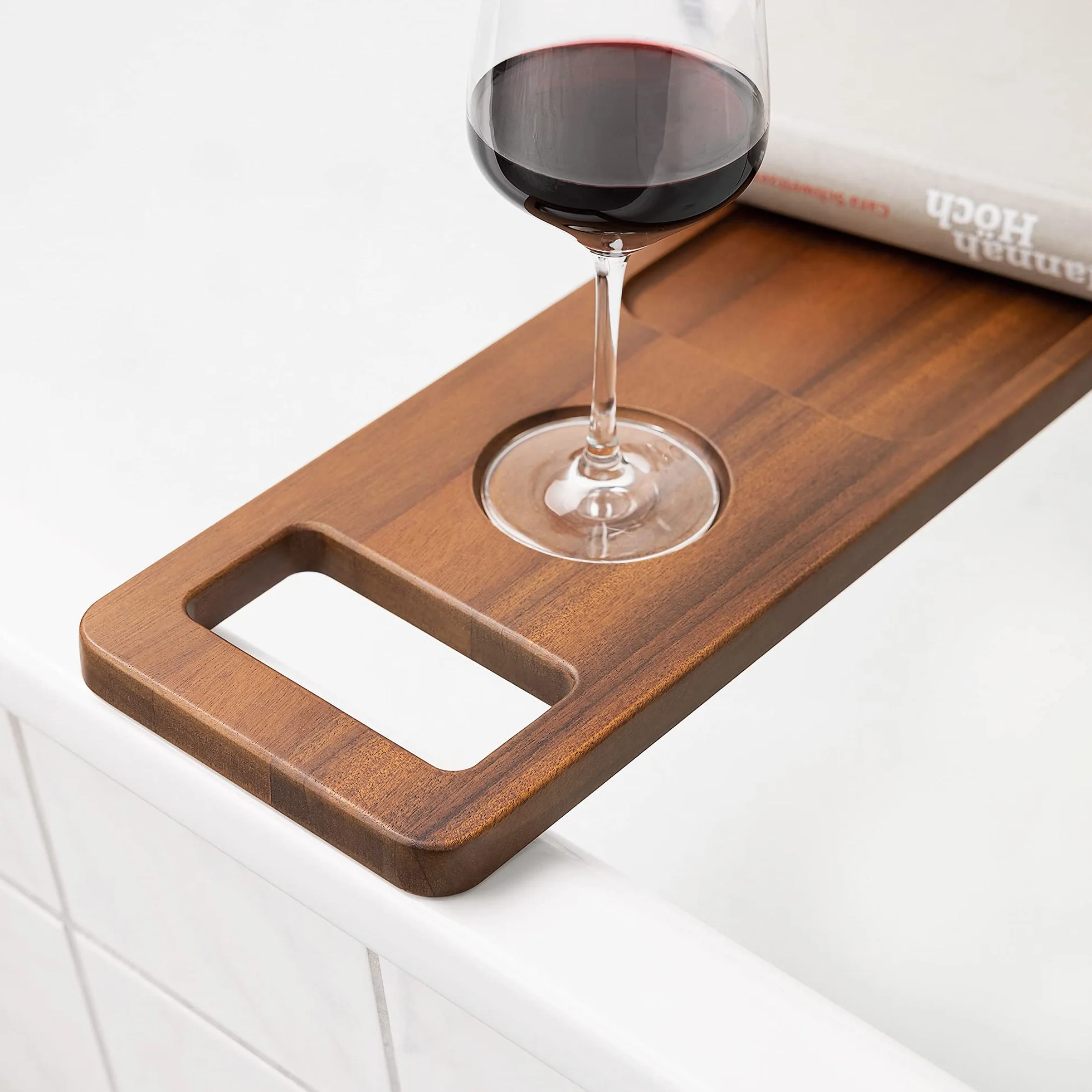Navaris Pont de Baignoire en Bois Plateau de Bain 74,9 x 15,2 x 2 cm avec Support Tablette Livre téléphone Verre