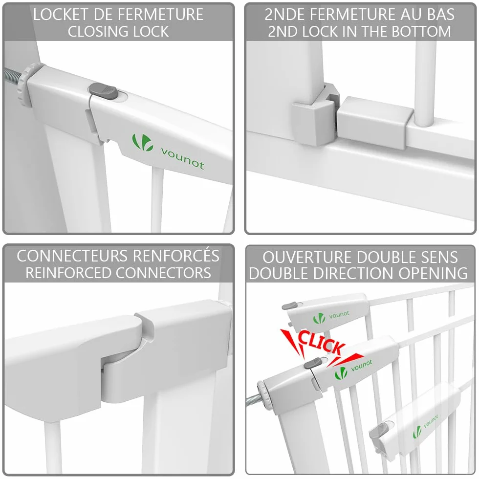 Barrière de Sécurité Extensible 88-96cm Métal Blanc 74cm Fermeture Auto Magnétique sans Perçage