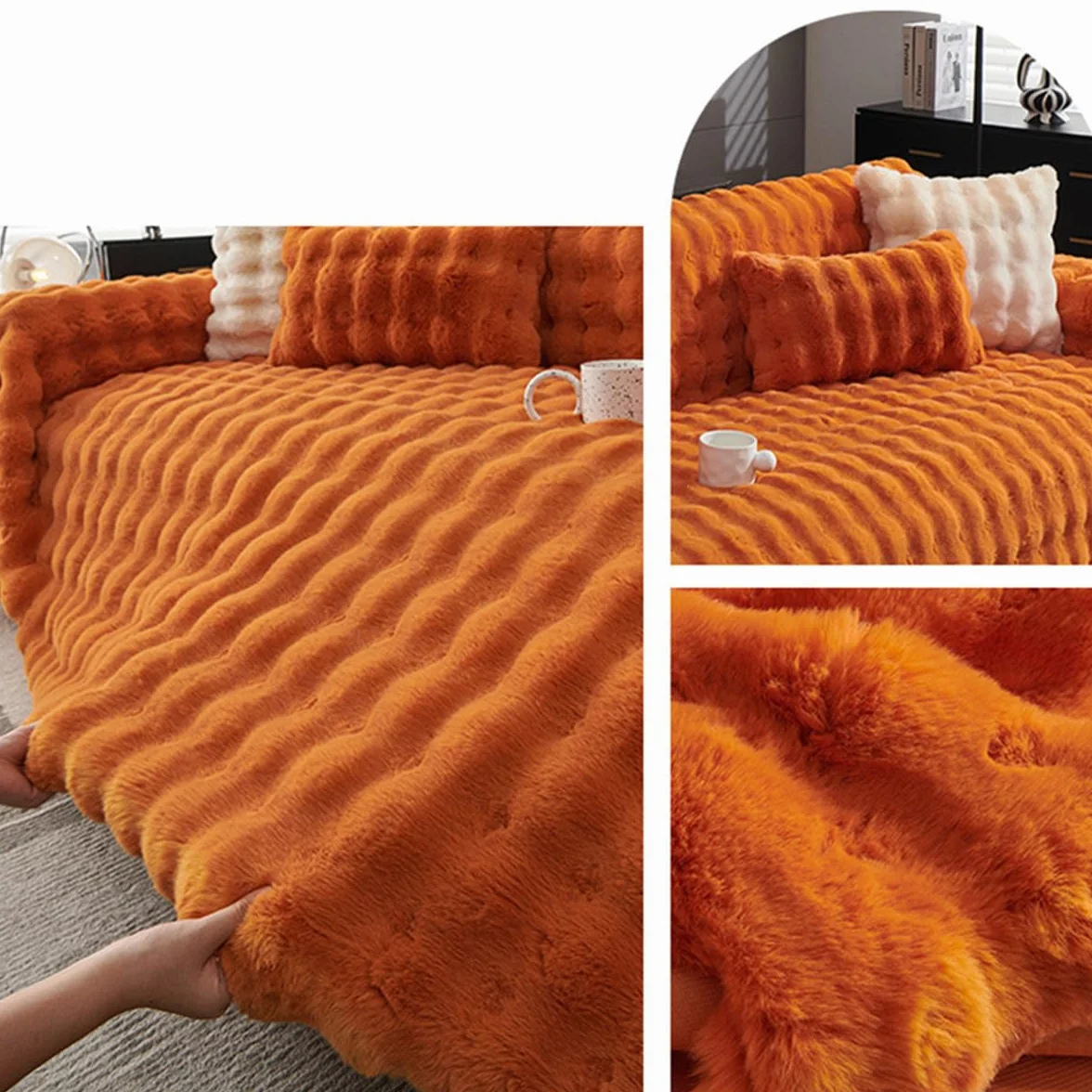 Highdi Peluche Housse de Canapé Antidérapante Anti Griffe pour Chiens Chats Orange 180x420cm
