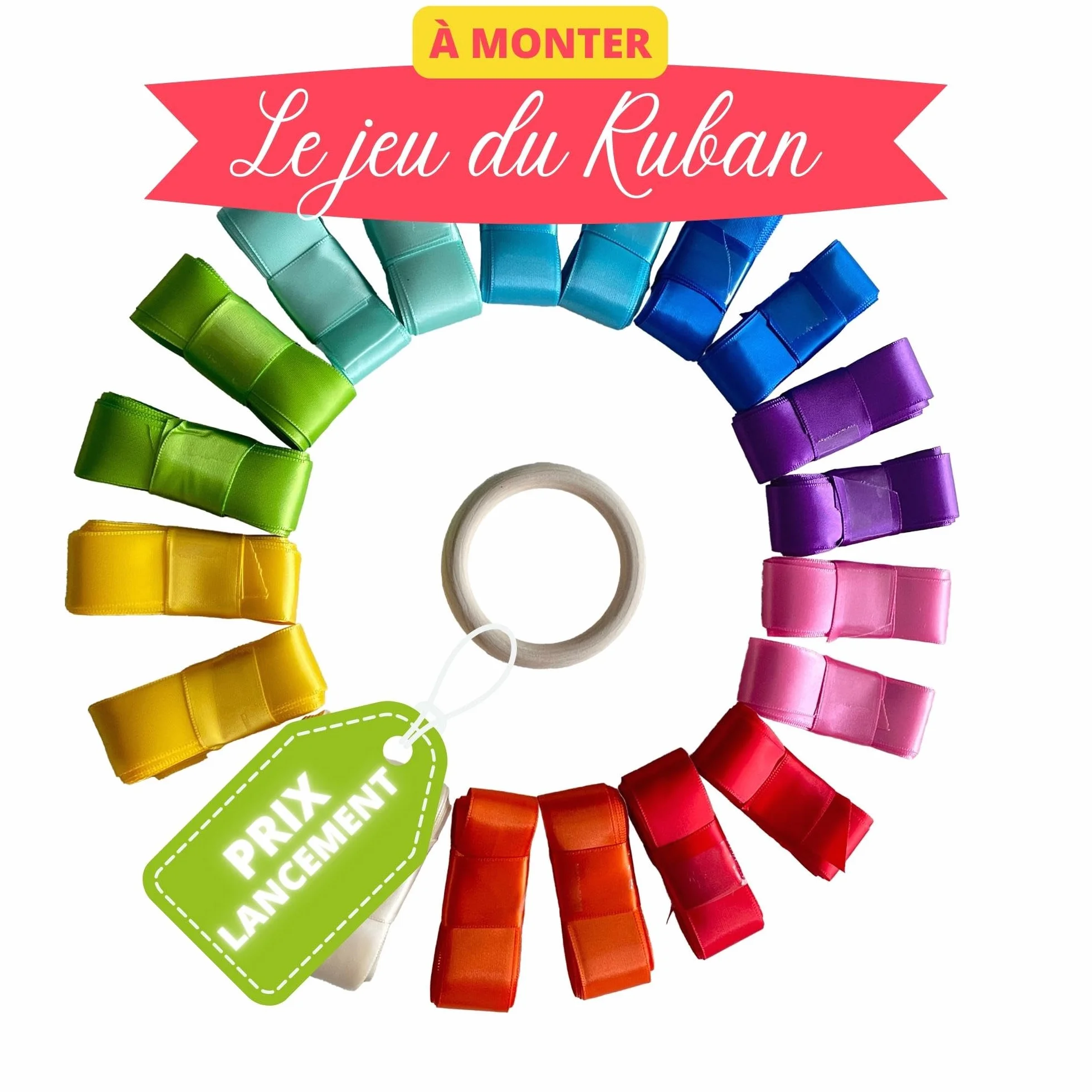 Ruban satin jeu mariage à monter 20 rubans 10 couleurs anneau bois inclus cadeau mariée
