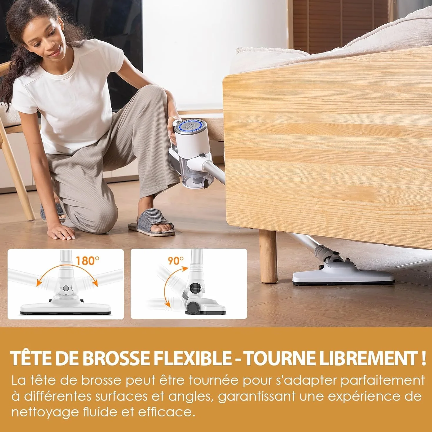 VersLife Aspirateur Balai sans Fil 30Kpa 30 Min Autonomie 4 en 1 sans Sac Poils Animaux Tapis Sols Blanc