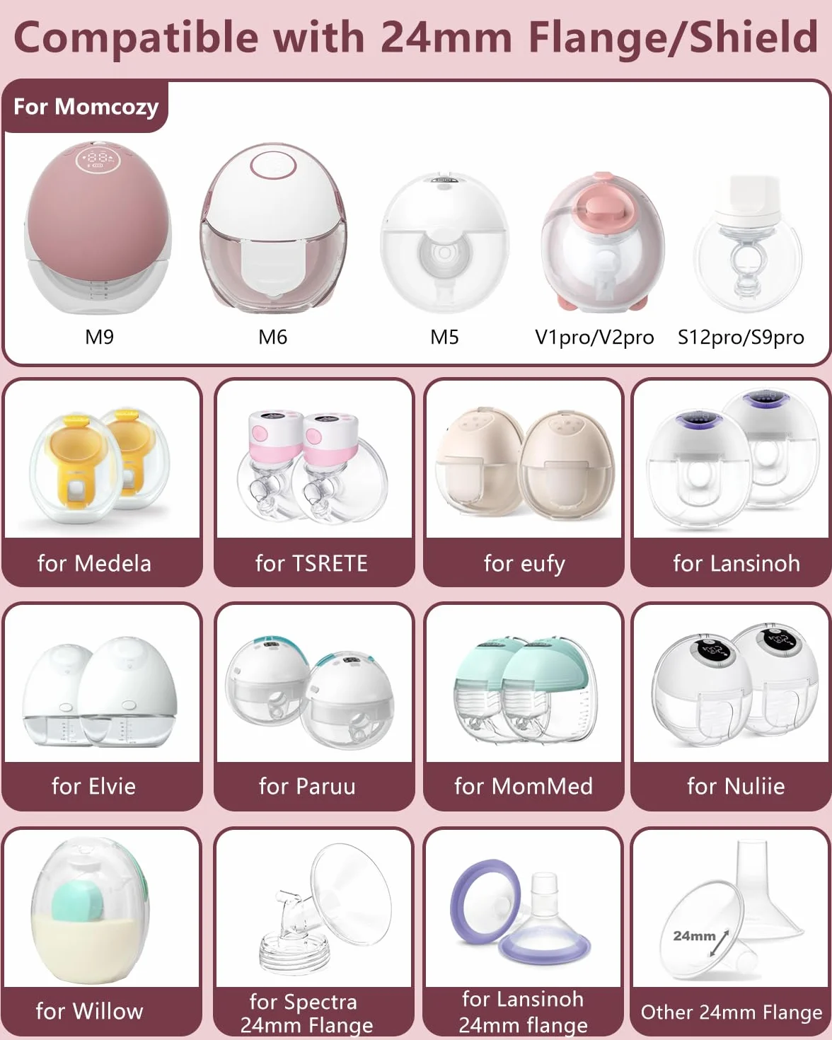 Inserts de bride compatibles Momcozy Air1 W1 M9 M6 M5 S12 Pro V1 Pro V2 Pro 4-22 mm lot de 10