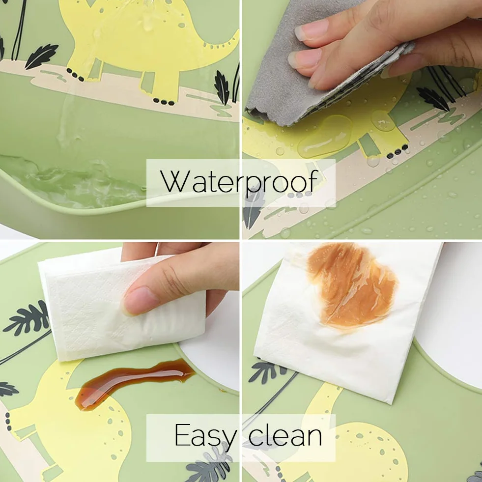 Atopo Lot de 3 Bavoir en Silicone d'alimentation étanche avec Ramasse-miettes pour Tout Petits Vert