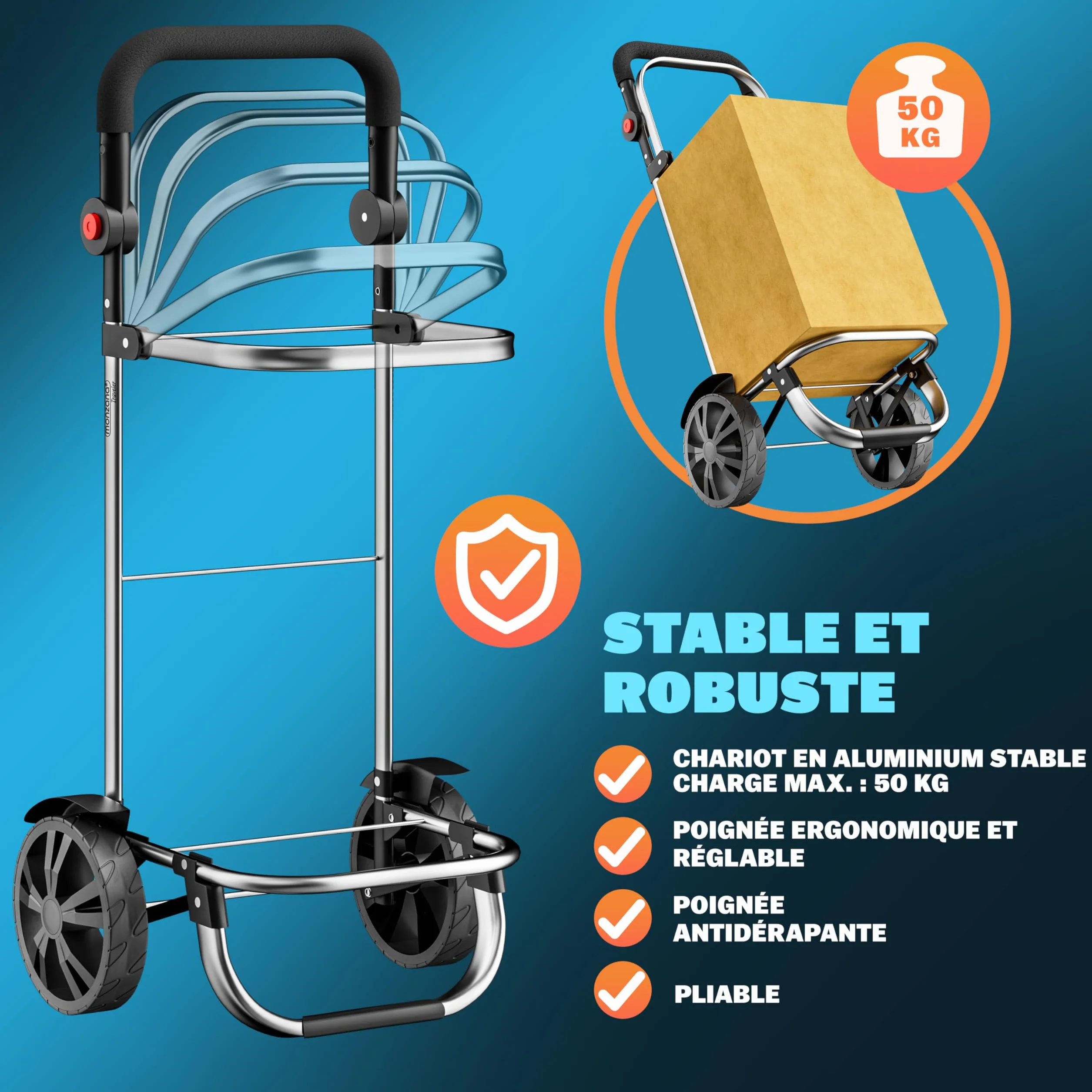 MONZANA Chariot de courses pliable 56 litres 3en1 gris isotherme