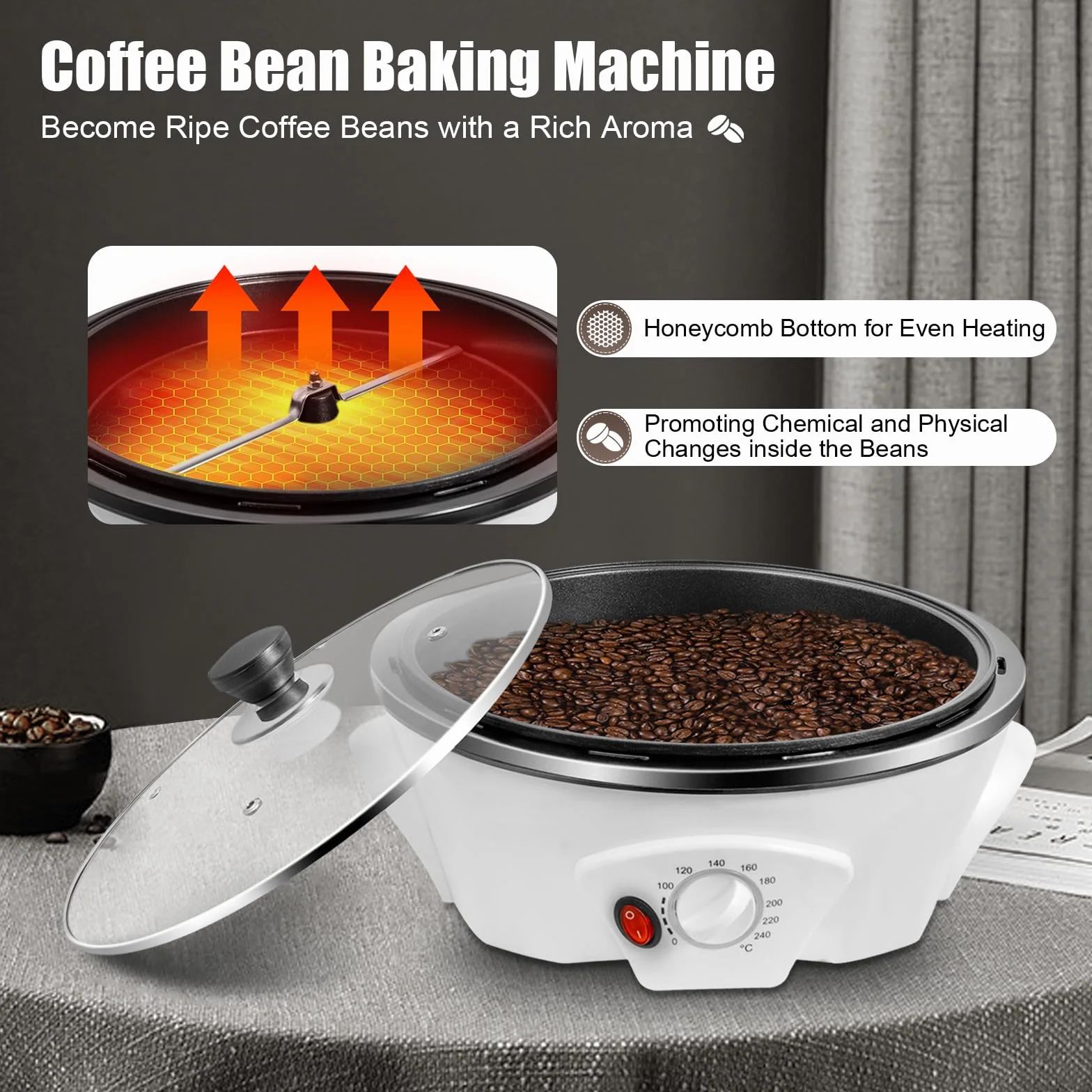Machine à torréfaction à café électrique 500 g 0-240 °C réglable torréfacteur multifonction grains café noix pop-corn