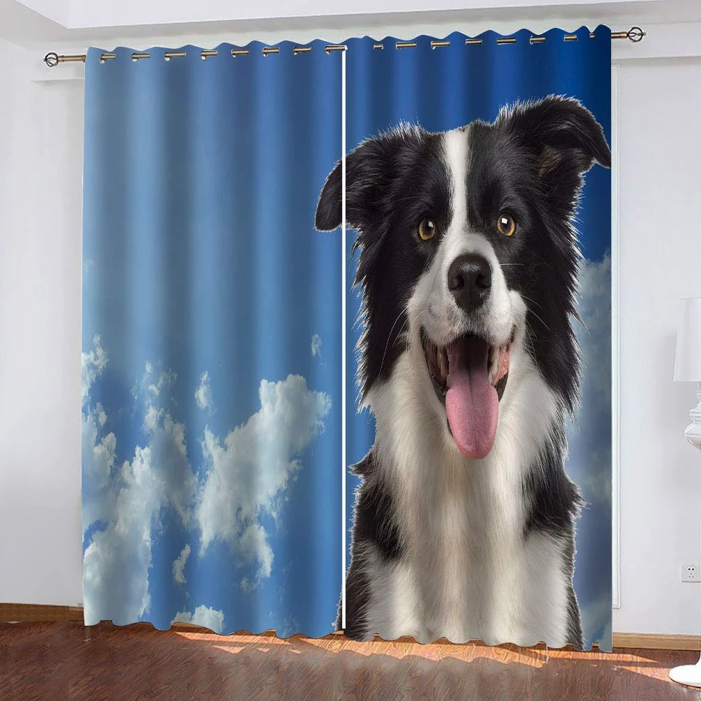 Rideaux Et Draperies Intérieurs 3D Ciel Bleu Nuage Blanc Chiot Motif Rideau Occultant À Oeillets Decoration Salon Chambre Maison pour Enfant Adulte 2 Pièces 280x160Cm Design Moderne Imprimé