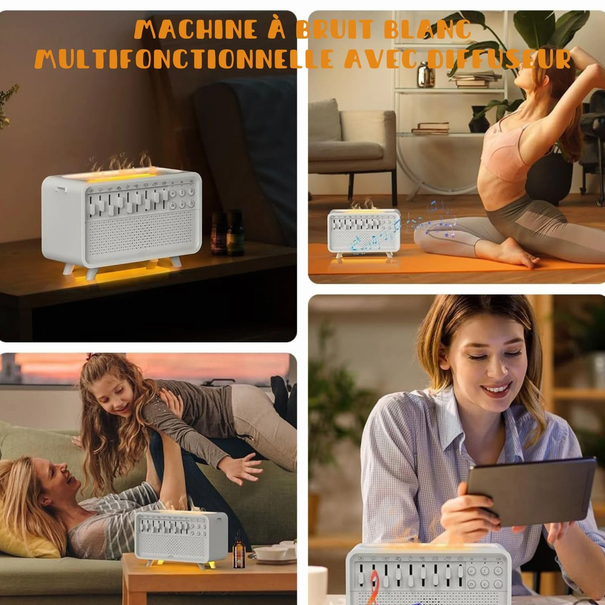 Enceinte Bluetooth 4 en 1 - Machine à bruit blanc pour bébés et adultes, humidificateur avec veilleuse et aromathérapie