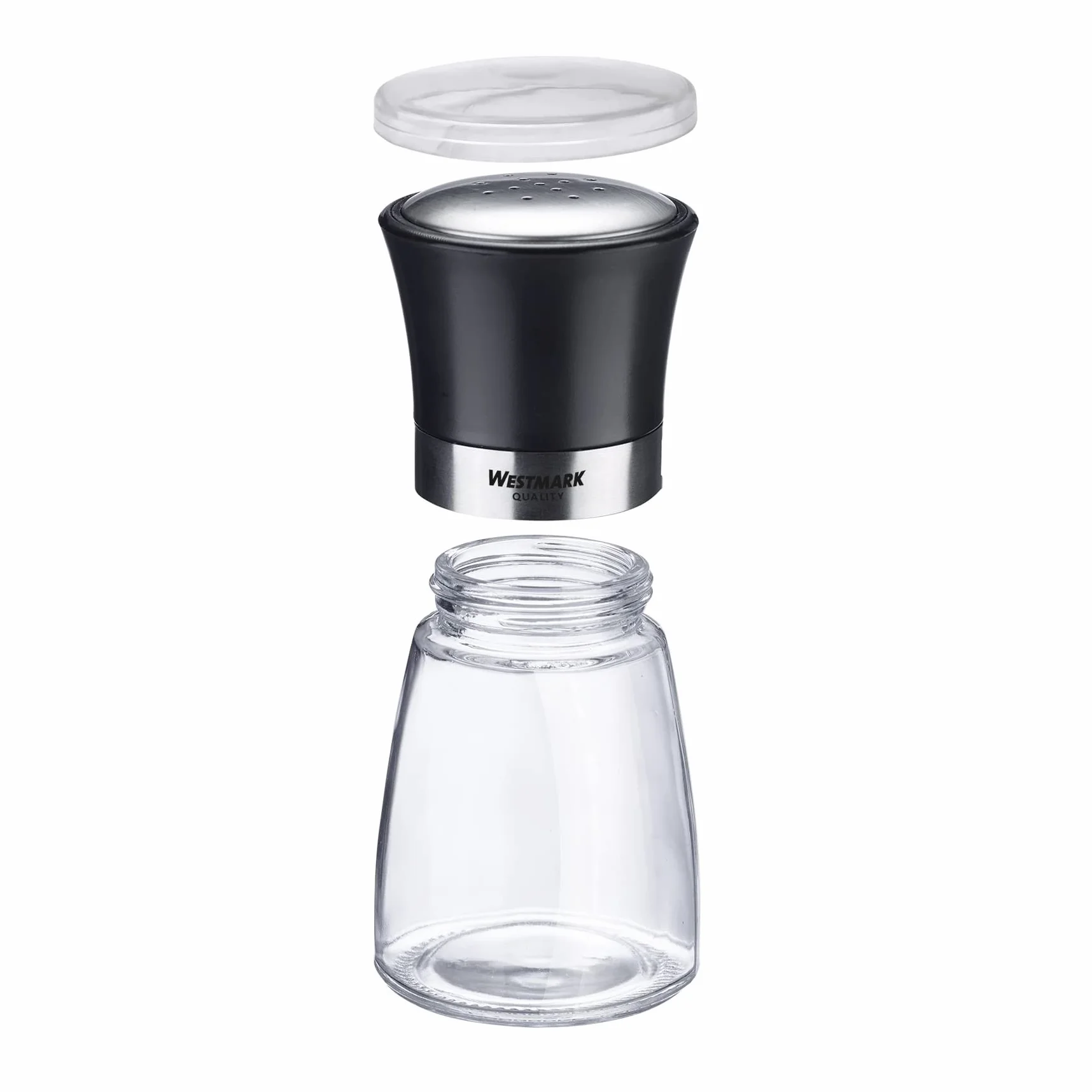Westmark Pot à épices avec couvercle aromatique, perforation fine, 190 ml, verre/acier inoxydable/plastique, transparent/noir/argenté
