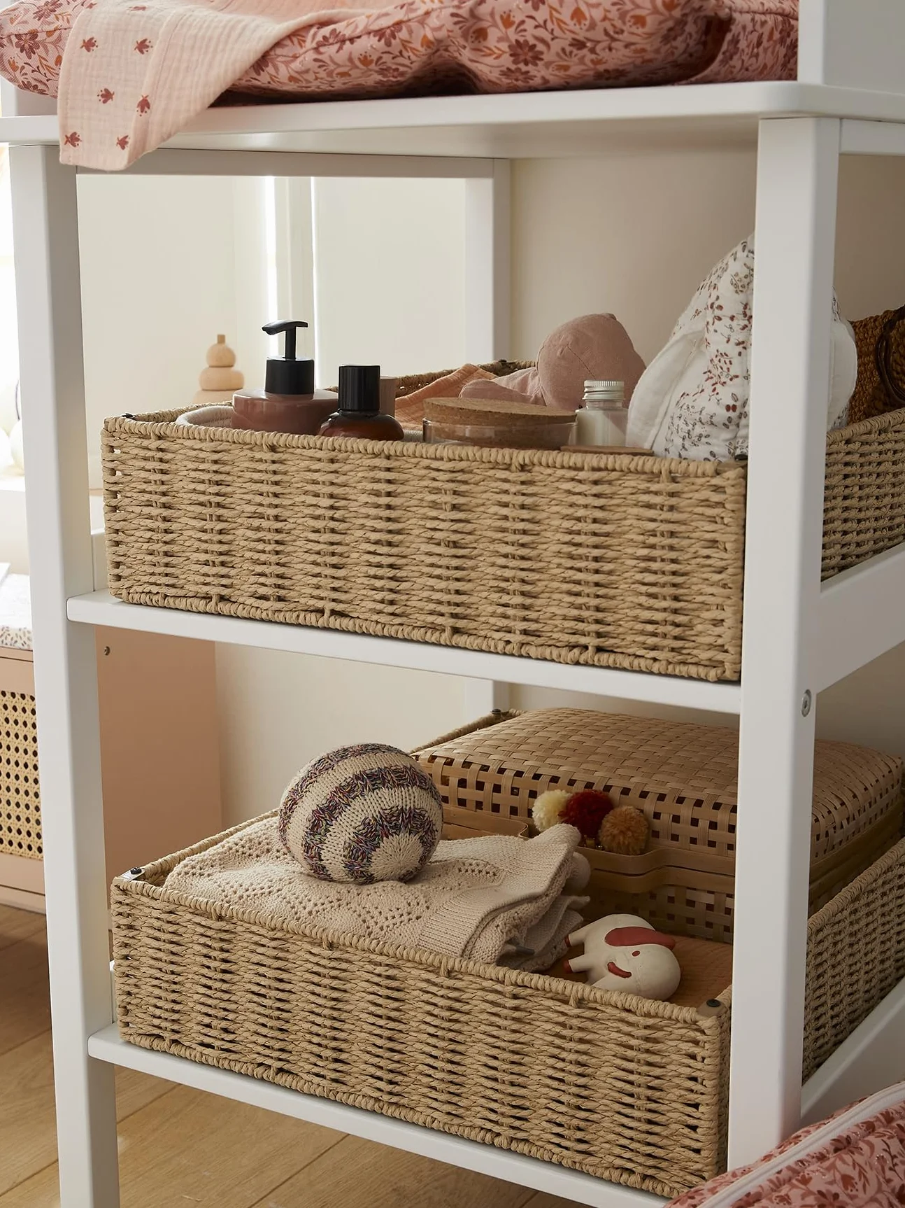 VERTBAUDET Panier de rangement pour table à lange en corde de papier beige