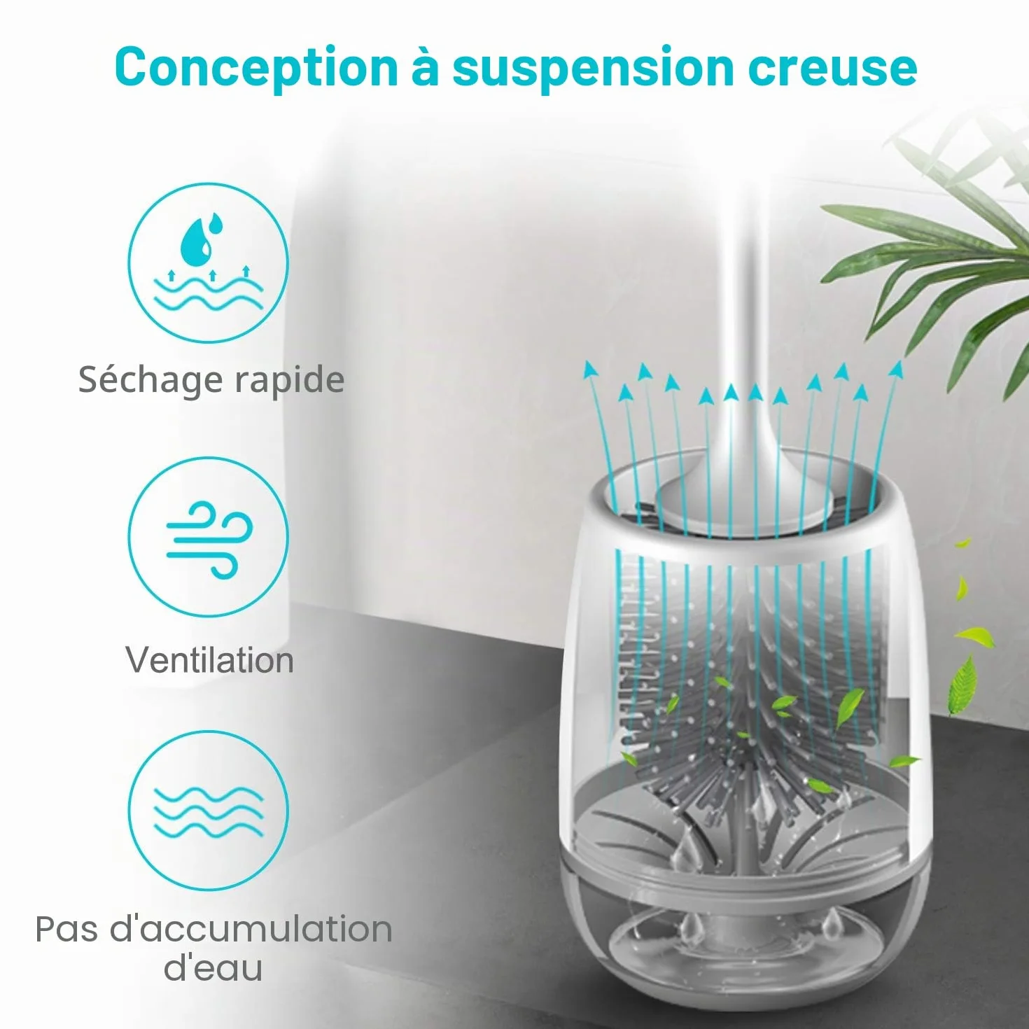 EWEIMA Brosse WC Silicone Antibactérienne Séchage Rapide Manche Long Montage Mural Sol