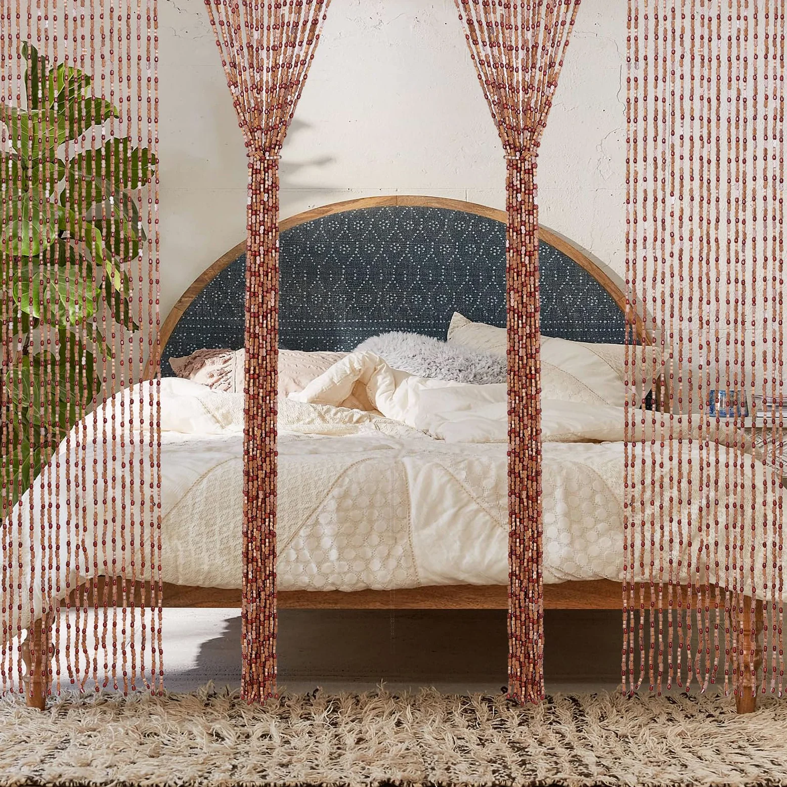 BECHAEO Rideau de porte fait à la main avec perles pour porte, 90 x 190 cm, marron | Rideau de perles bohème à suspendre pour couloir, placard, chambre à coucher, salon, séparateur de pièce hippie, esthétique