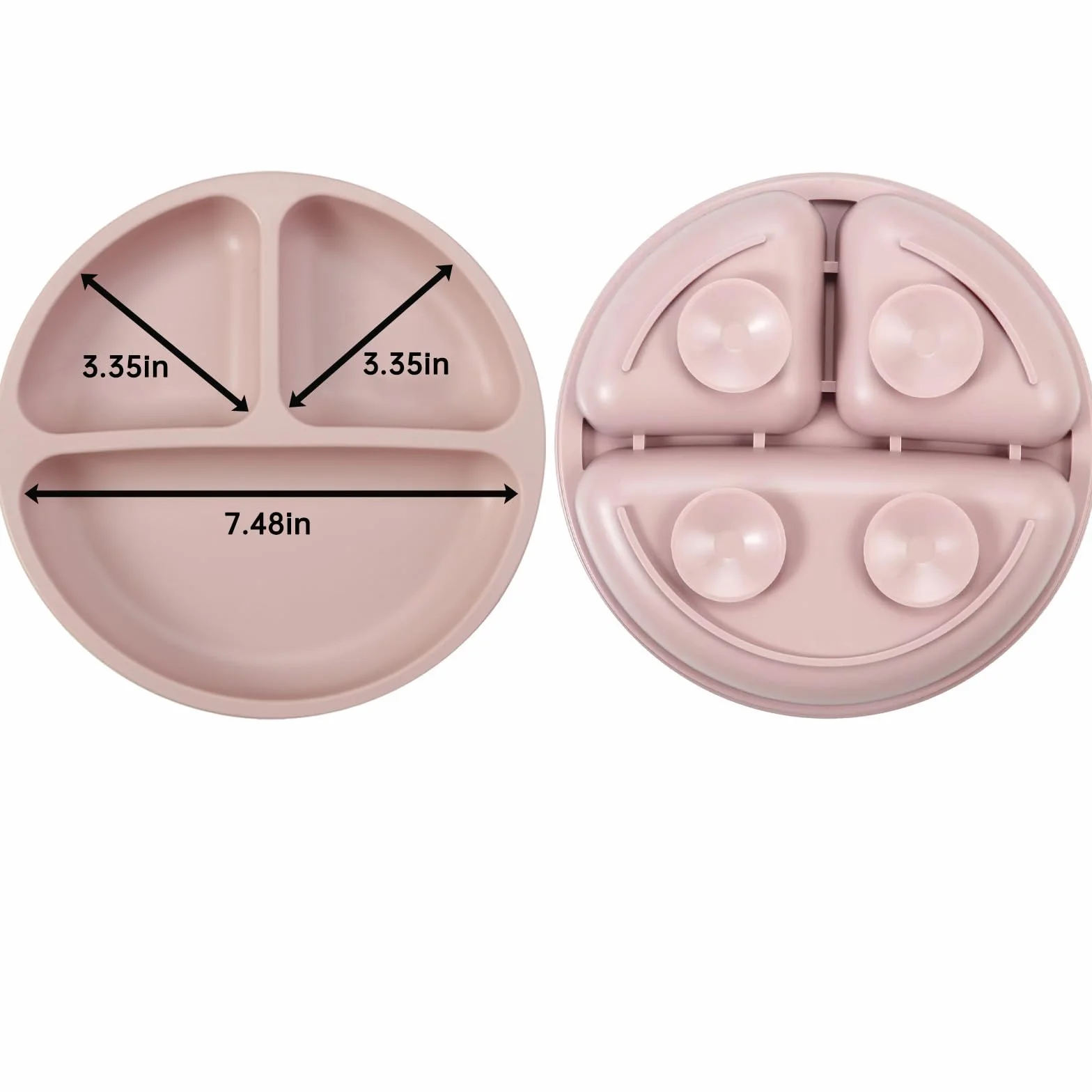 PandaEar Lot de 2 Assiettes à Ventouse Divisées pour Tout-Petits avec Couverts en Silicone, Rose