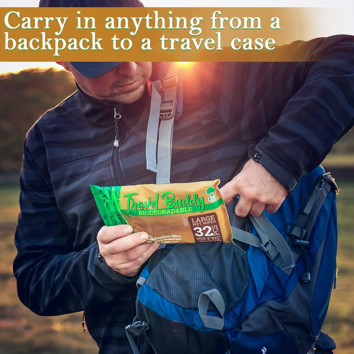 Ace Travel Buddy lingettes humidifiées biodégradables pour sport voyage camping randonnée