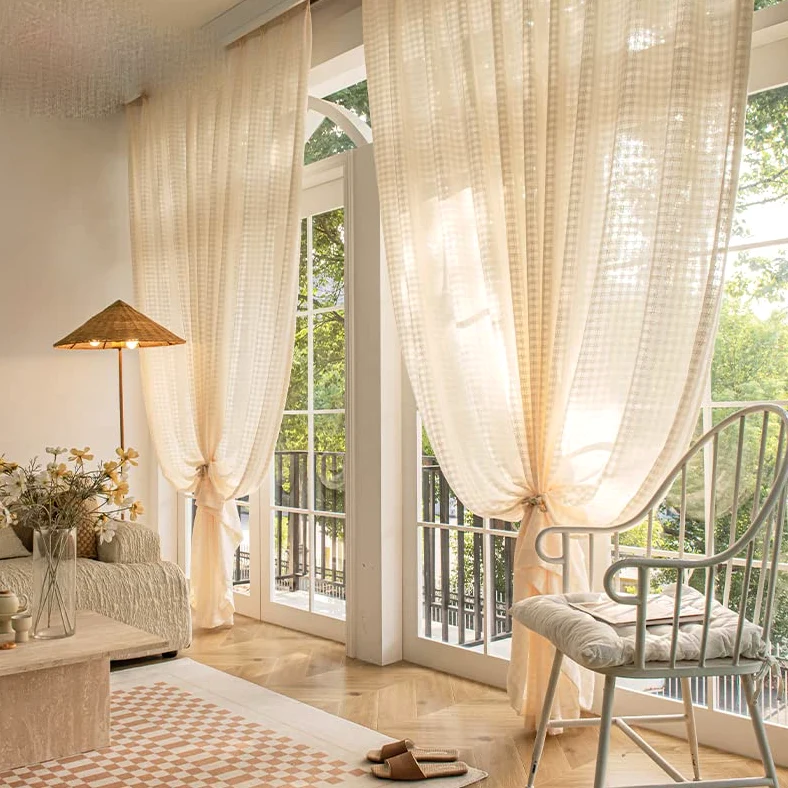 Hall Veiling Sheer Rideaux en tulle à carreaux pour salle à manger, décoration de la maison, tissu de couleur personnalisée, 100 x 180 cm, 1 pièce, pour grommets (anneaux)