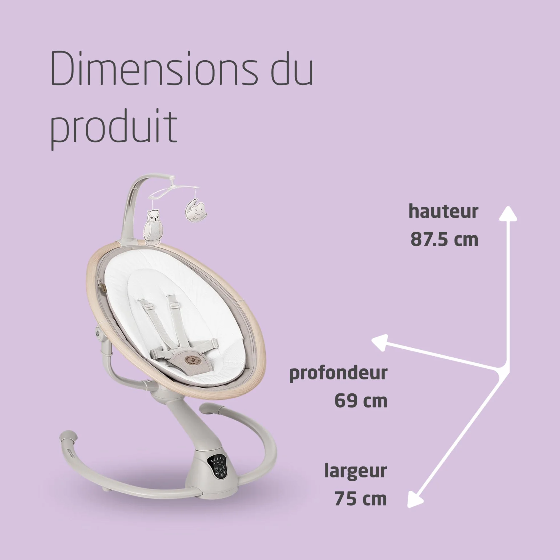 Maxi-Cosi Cassia balancelle bébé électrique 0-6 mois 9 kg rotation 360° 5 vitesses balancement Classic Beige