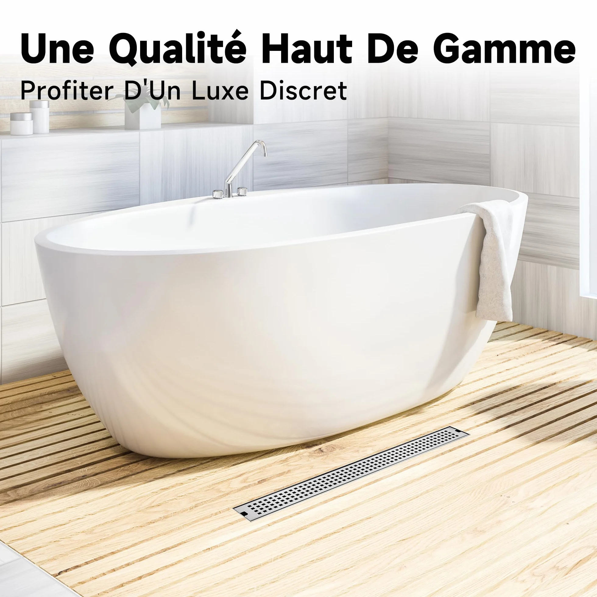 uyoyous Caniveau de Douche 60 cm en Acier Inoxydable avec Filtre à Cheveux | Drain de Sol de Douche Linéaire, Siphon de Sol Rectangulaire, Carrelable