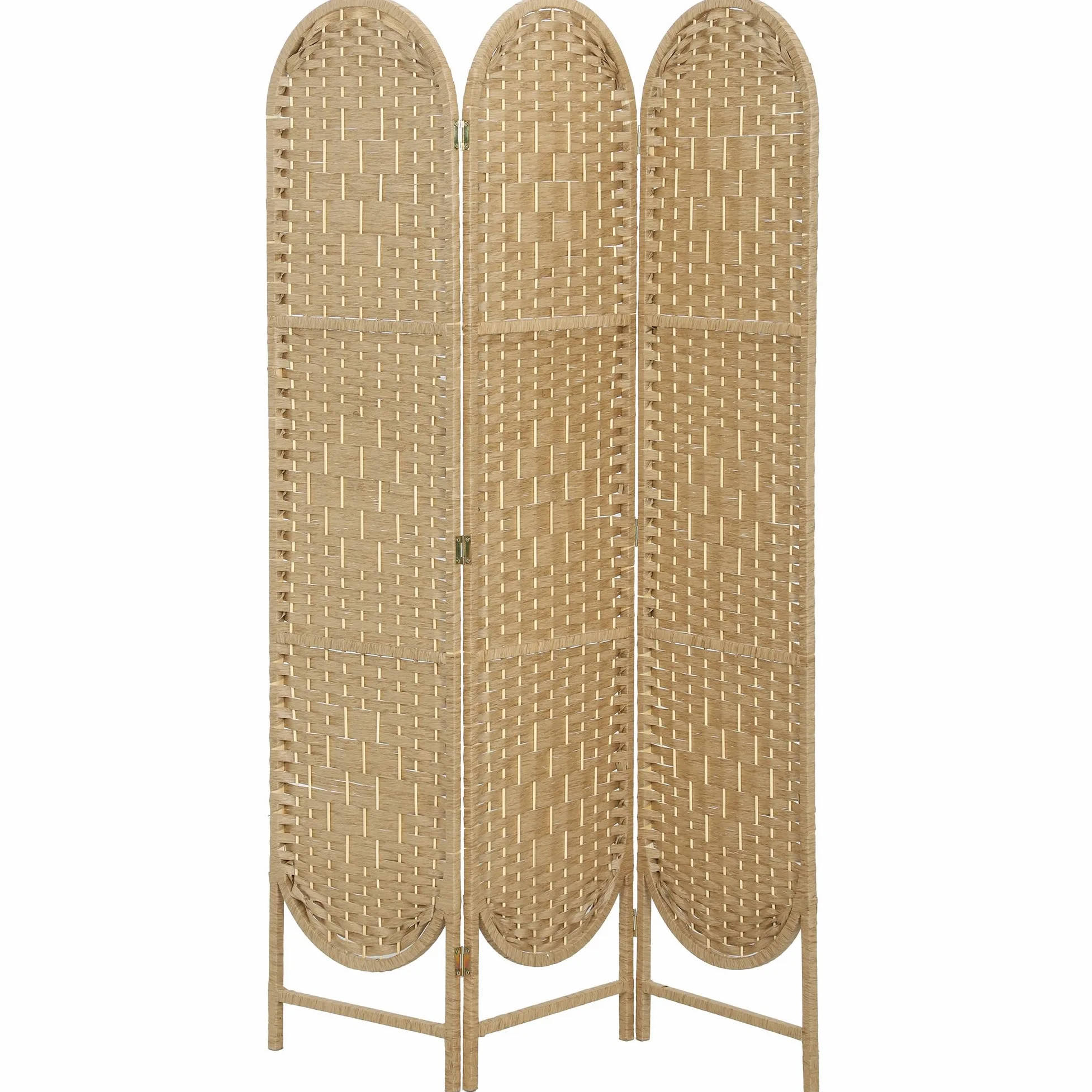 HOMCOM Paravent Interieur Ovale 3 Panneaux Léger 120 x 170 cm Bois Naturel | Séparateur de Pièce Pliable, Tissé, Style Bohème, Cloison de Séparation, pour Salon Chambre à Coucher Maison