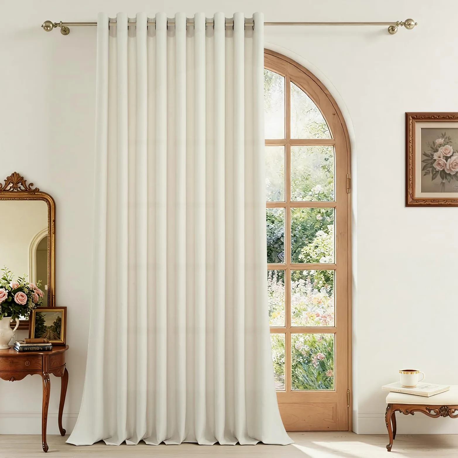 CUTEWIND Rideaux Salon Moderne Rideau Voilage Lin Naturel Semi-Transparent Beige à Oeillets 300x240 cm, Rideaux Voilages Intérieurs pour Chambre Baie Vitrée Bureau Porte Fenetre, 1 Pièce